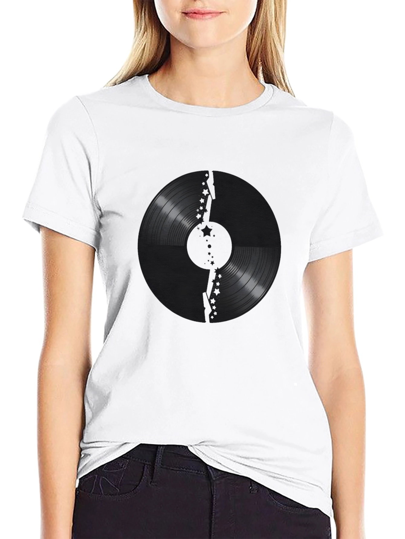 Vinyl Record Graphic Print Black T-Shirt