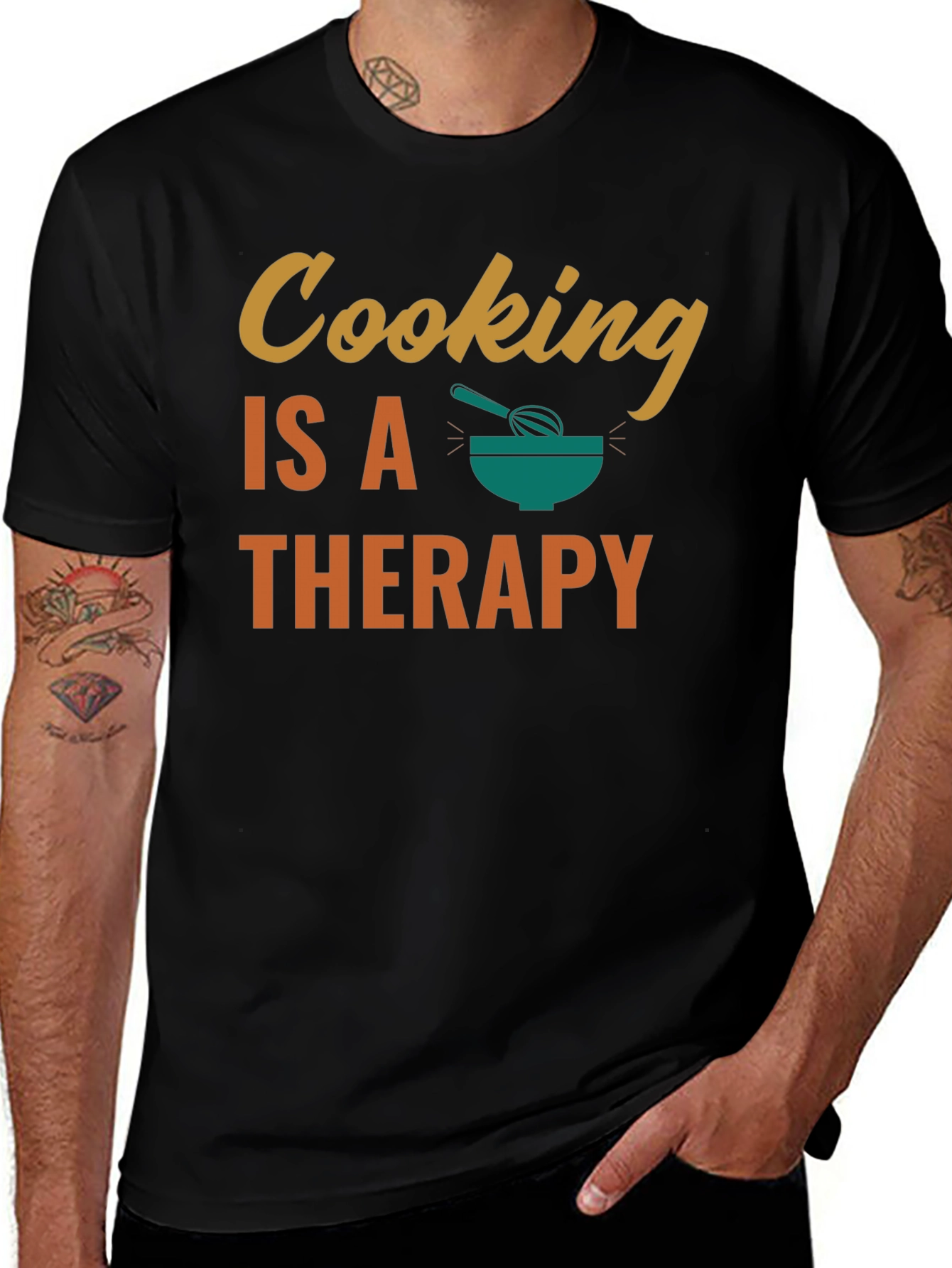Cooking is Therapy T-Shirt - Black Cotton Tee