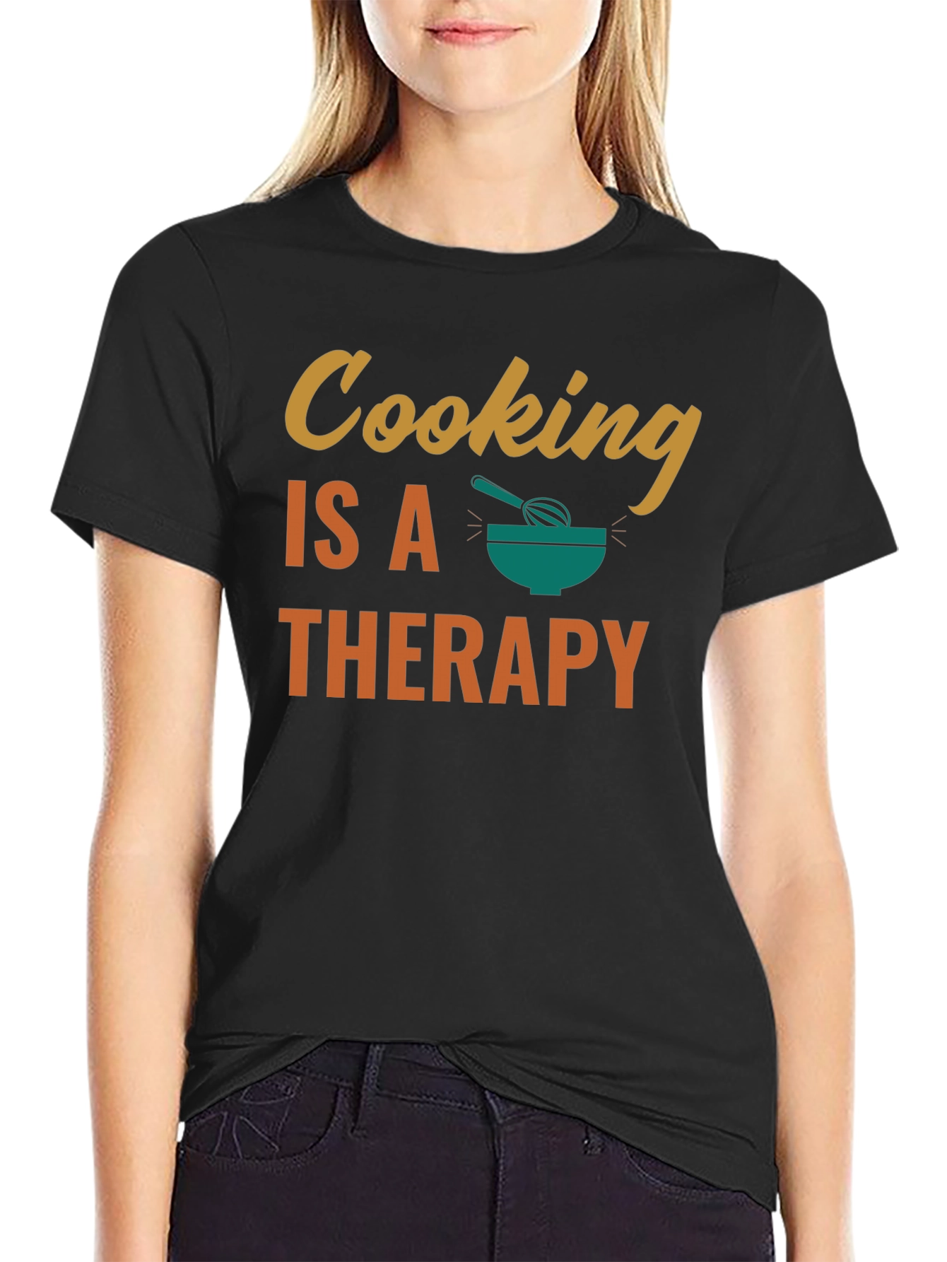 Cooking is Therapy T-Shirt - Black Cotton Tee