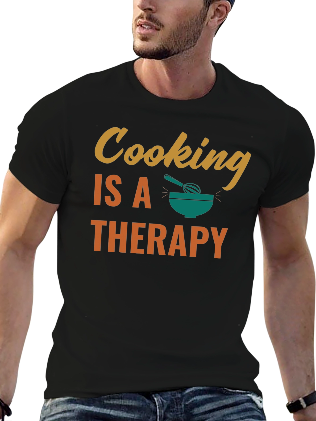 Cooking is Therapy T-Shirt - Black Cotton Tee