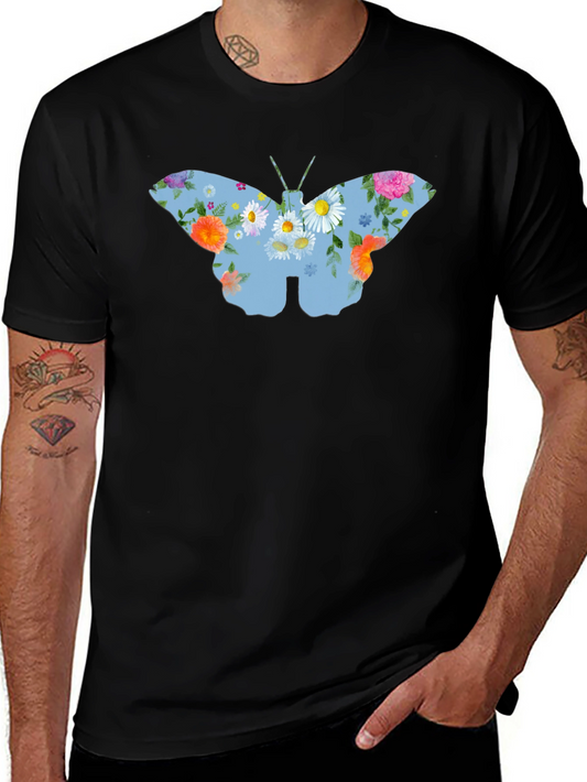 Floral Butterfly Graphic T-Shirt - Black