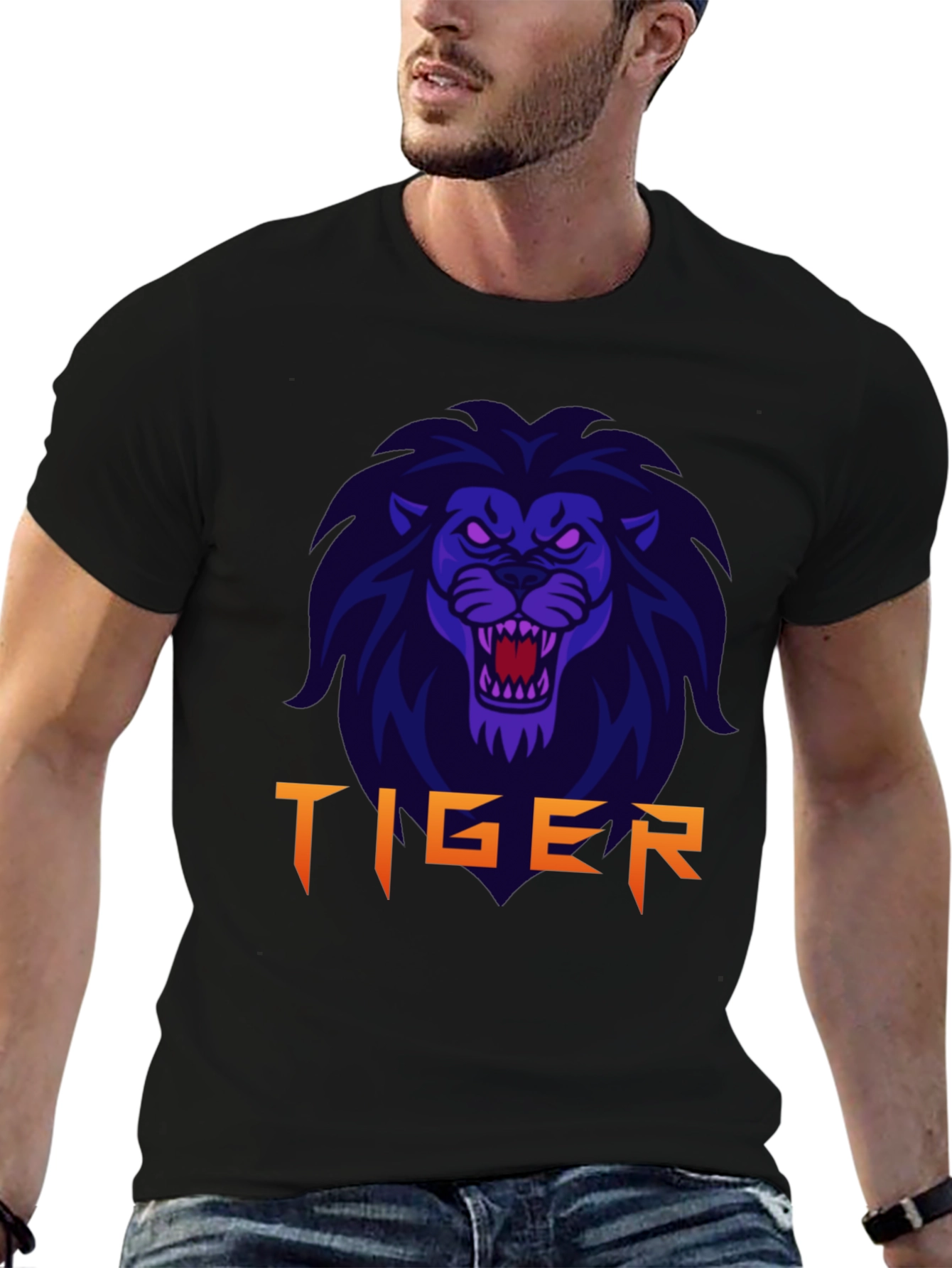 Mens Black Lion Graphic T-Shirt