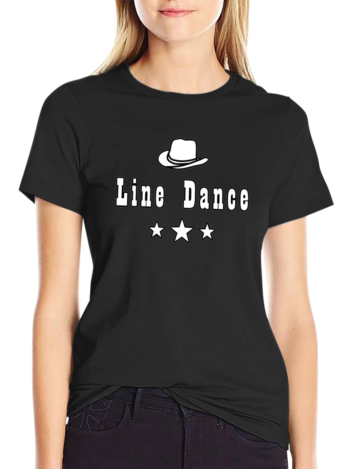 Line Dance T-Shirt - Cowboy Hat & Stars Design