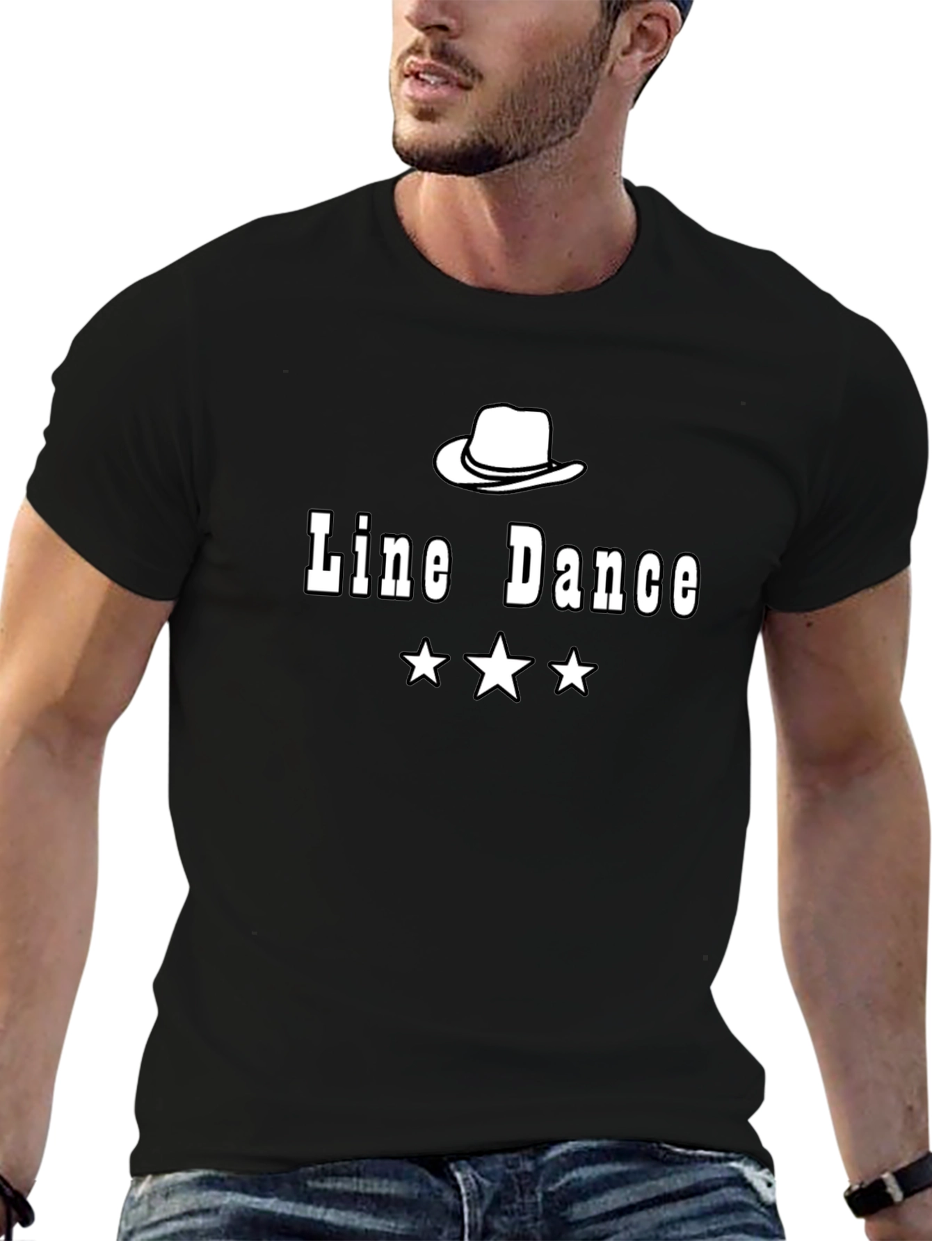 Line Dance T-Shirt - Cowboy Hat & Stars Design