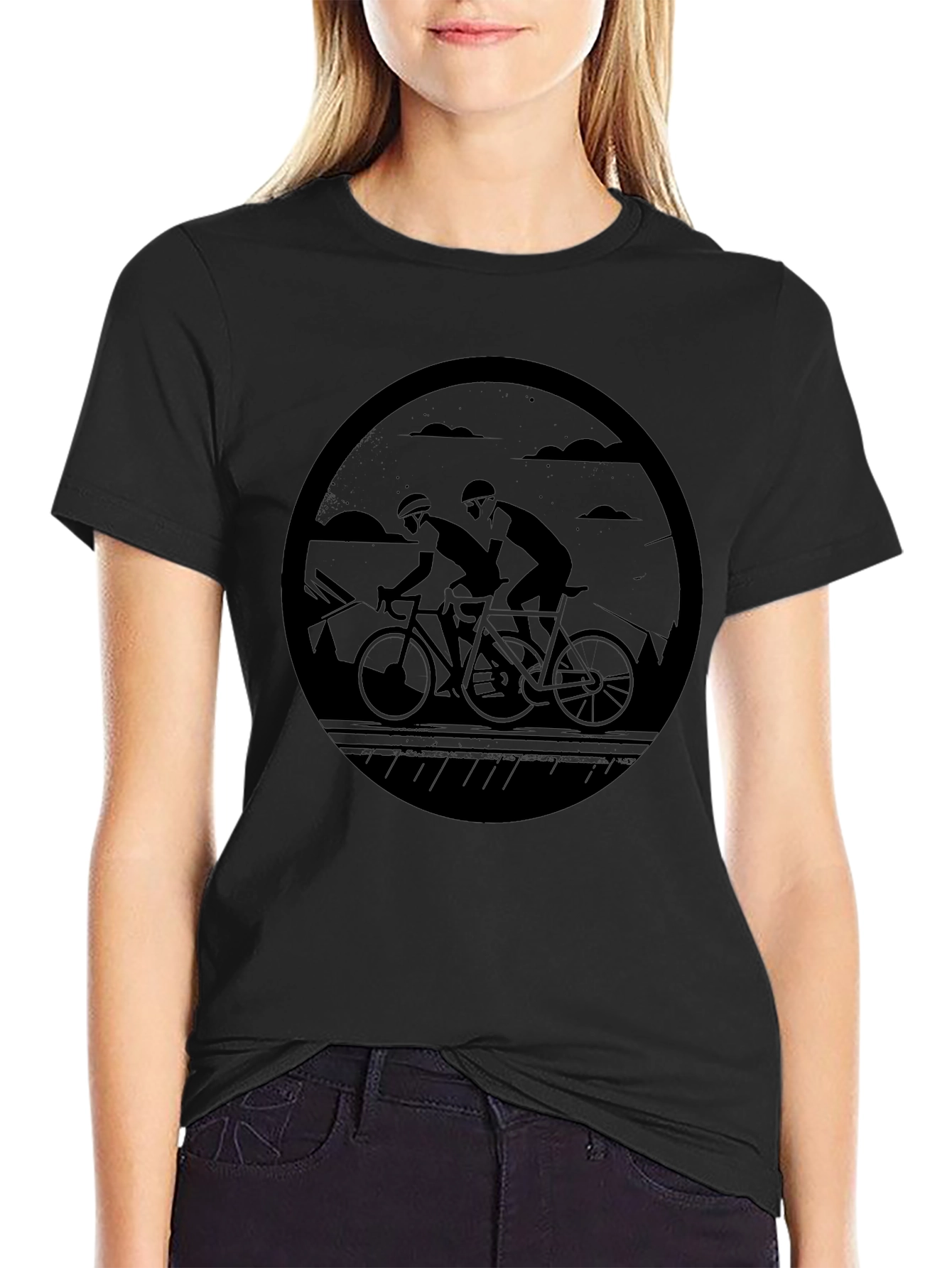 Cycling Duo Graphic T-Shirt - Black