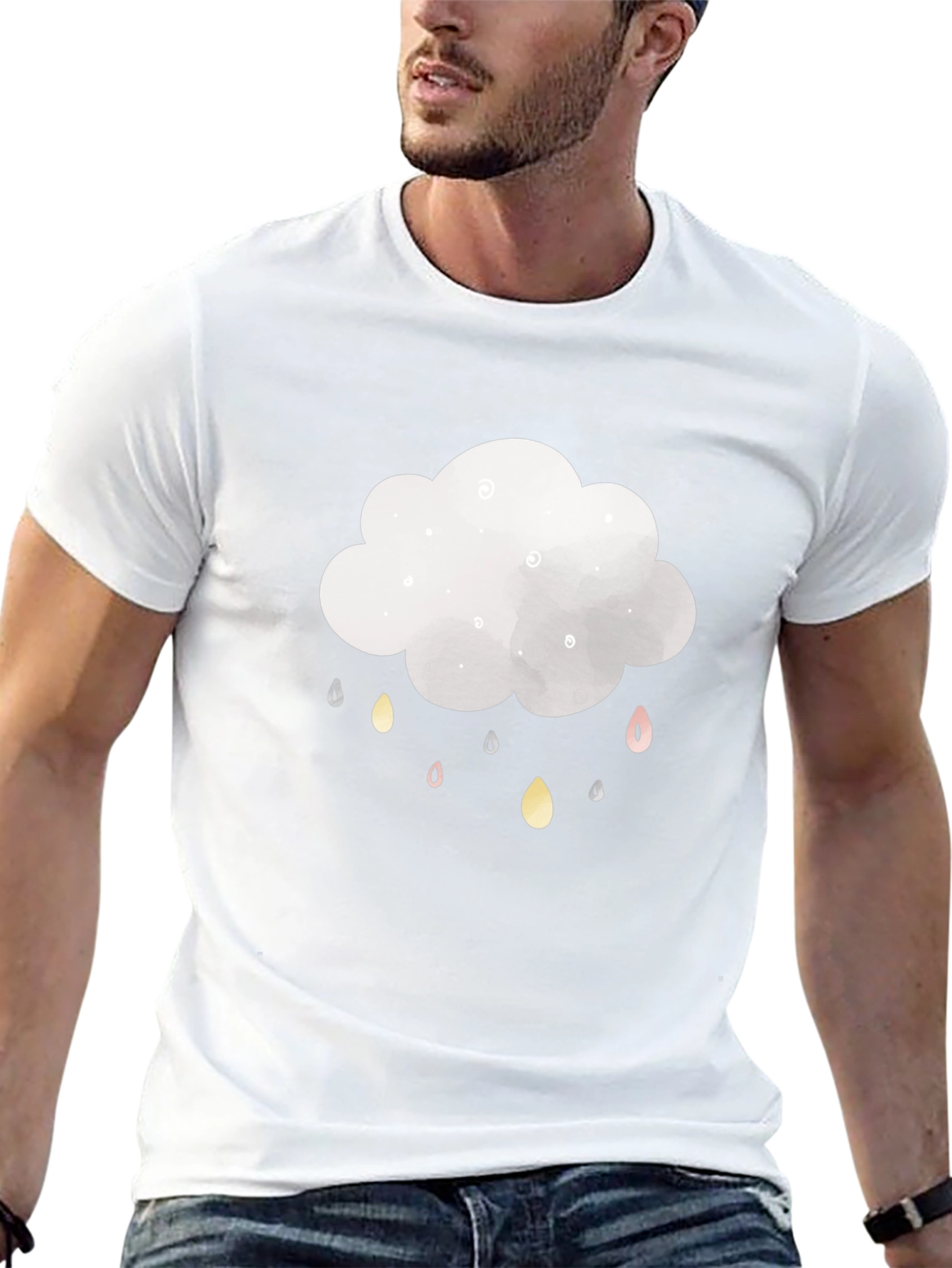 Cloud Raindrop Graphic T-Shirt - Stylish Black Tee
