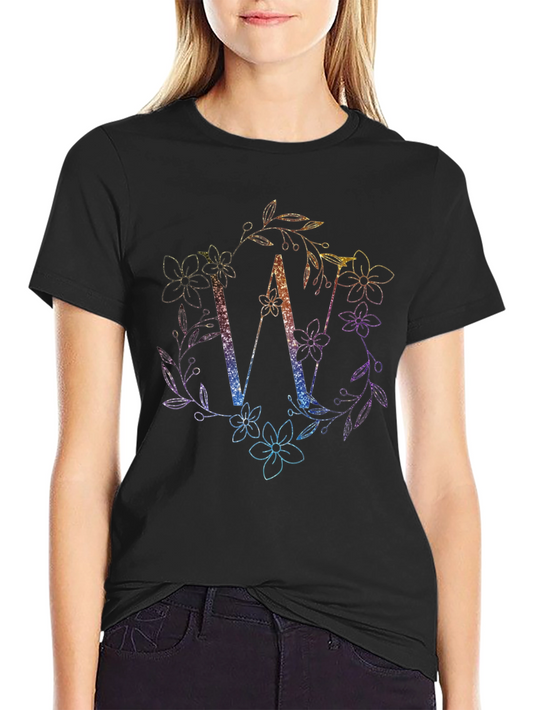 Floral W Graphic Tee - Stylish Letter Print