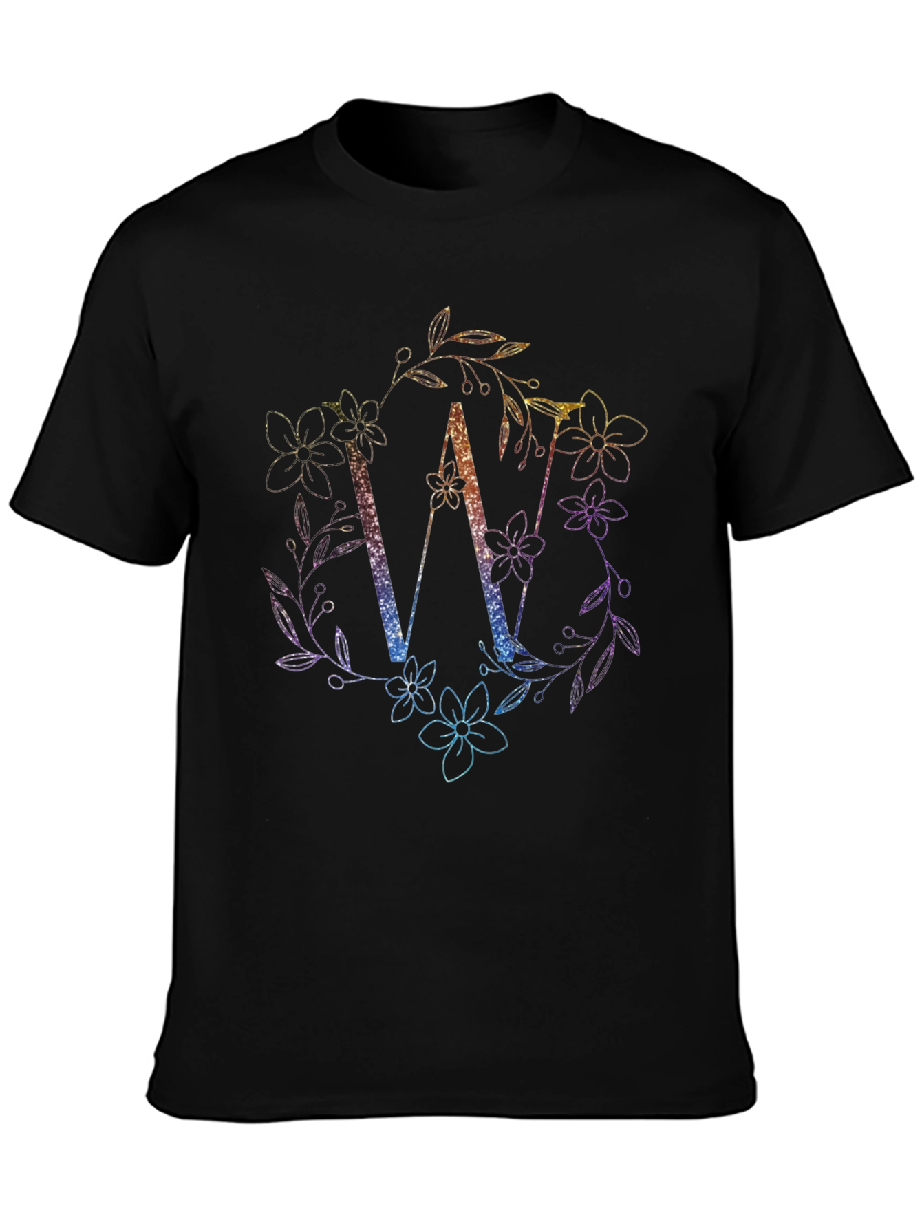 Floral W Graphic Tee - Stylish Letter Print