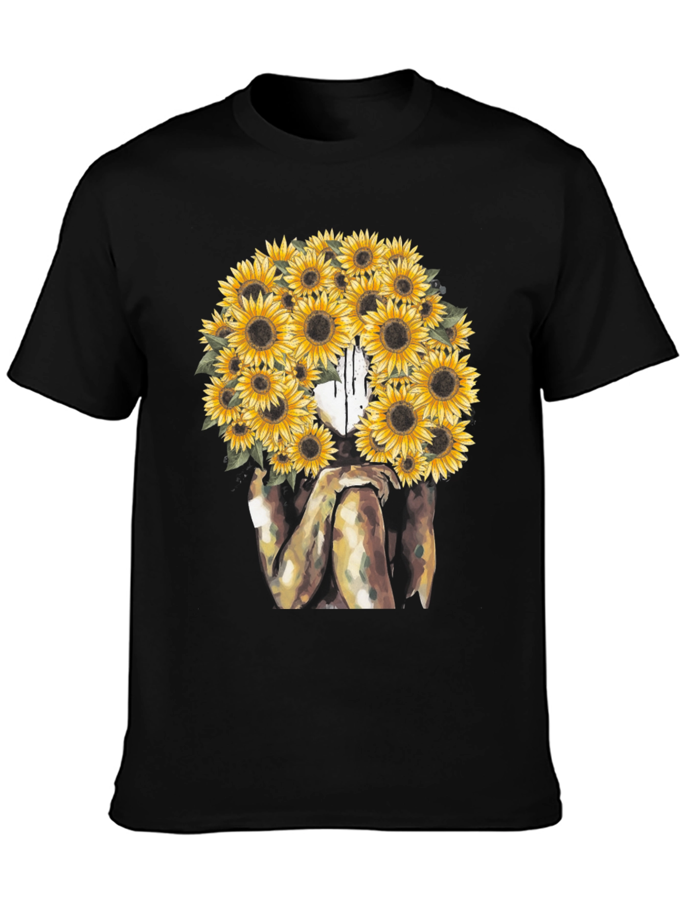 Sunflower Woman Graphic T-Shirt - Artistic Black Tee