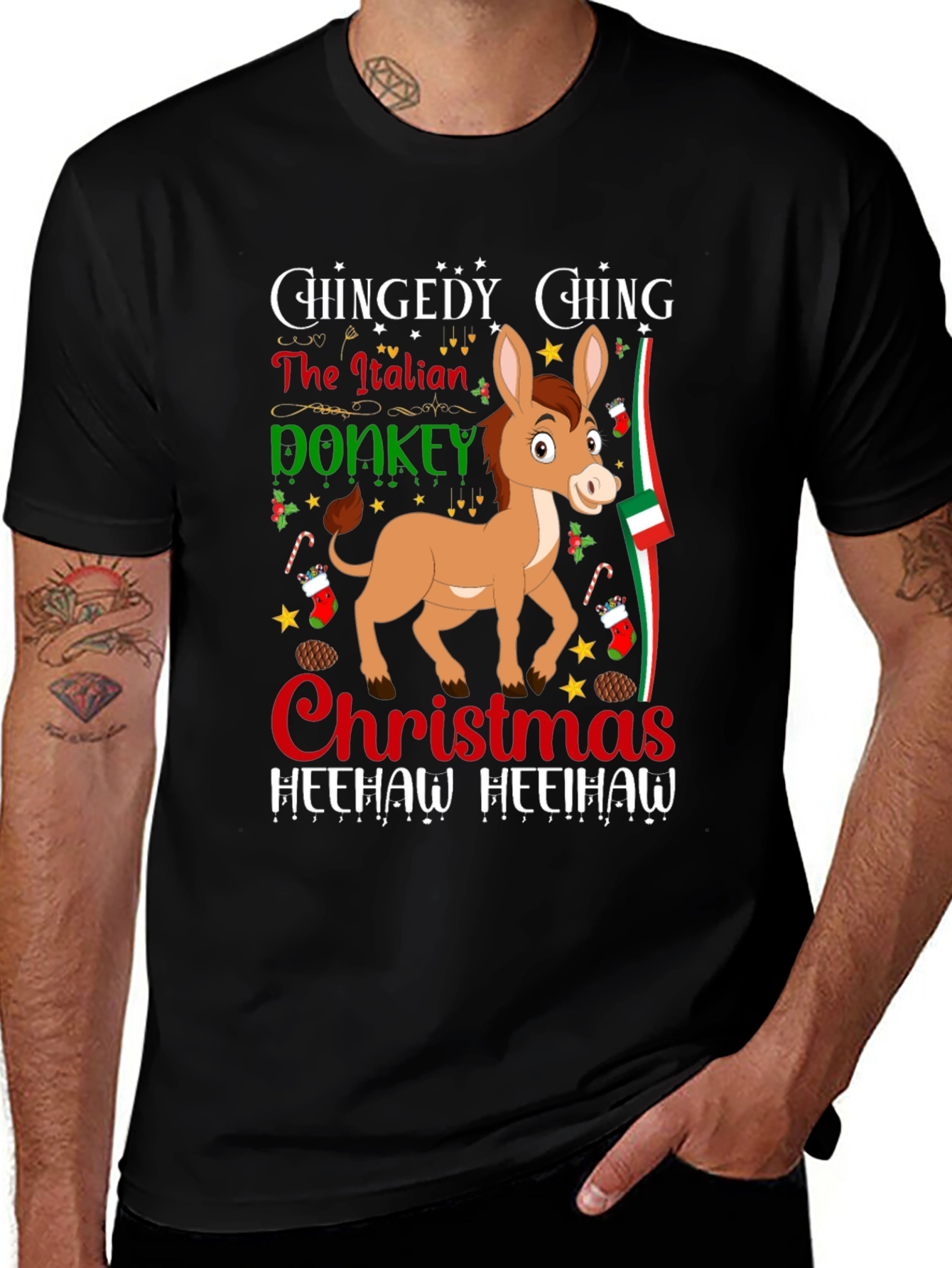 Italian Donkey Christmas T-Shirt: Heehaw Holiday Cheer