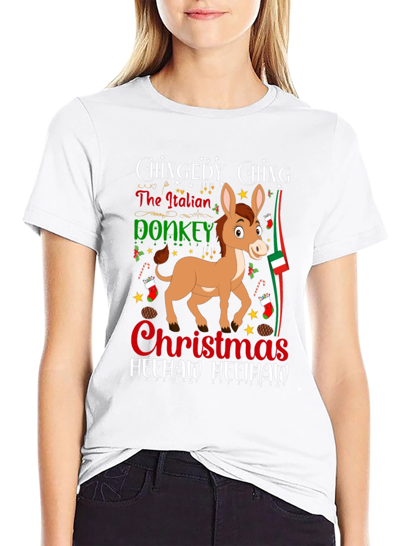 Italian Donkey Christmas T-Shirt: Heehaw Holiday Cheer