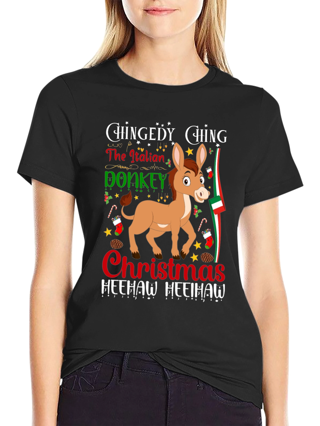 Italian Donkey Christmas T-Shirt: Heehaw Holiday Cheer