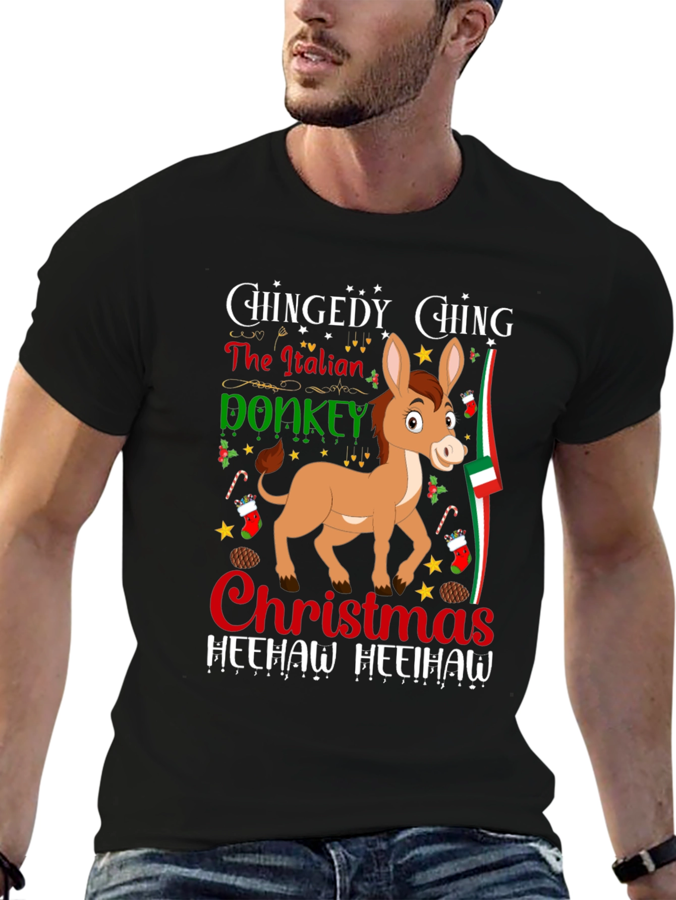 Italian Donkey Christmas T-Shirt: Heehaw Holiday Cheer