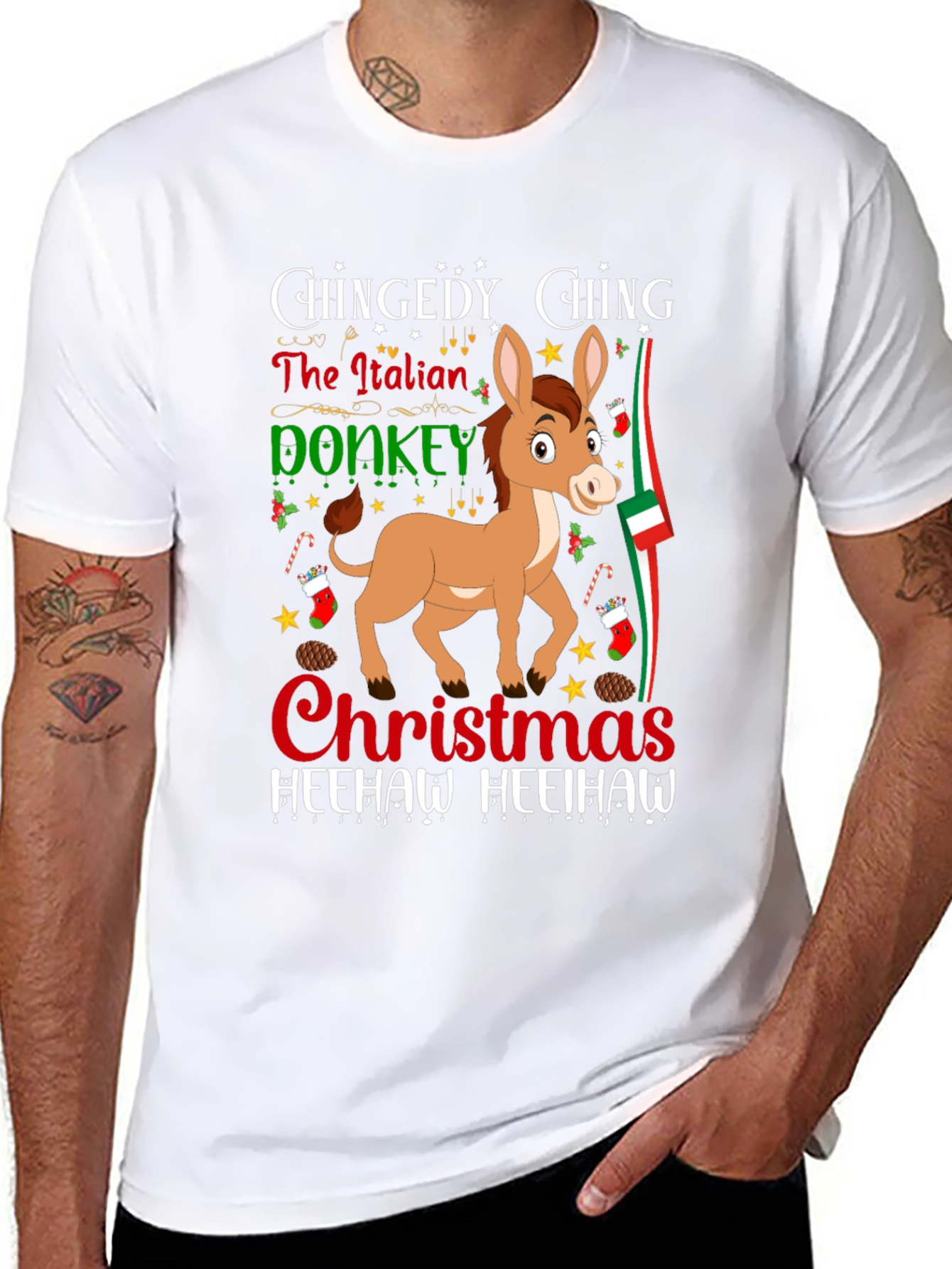 Italian Donkey Christmas T-Shirt: Heehaw Holiday Cheer