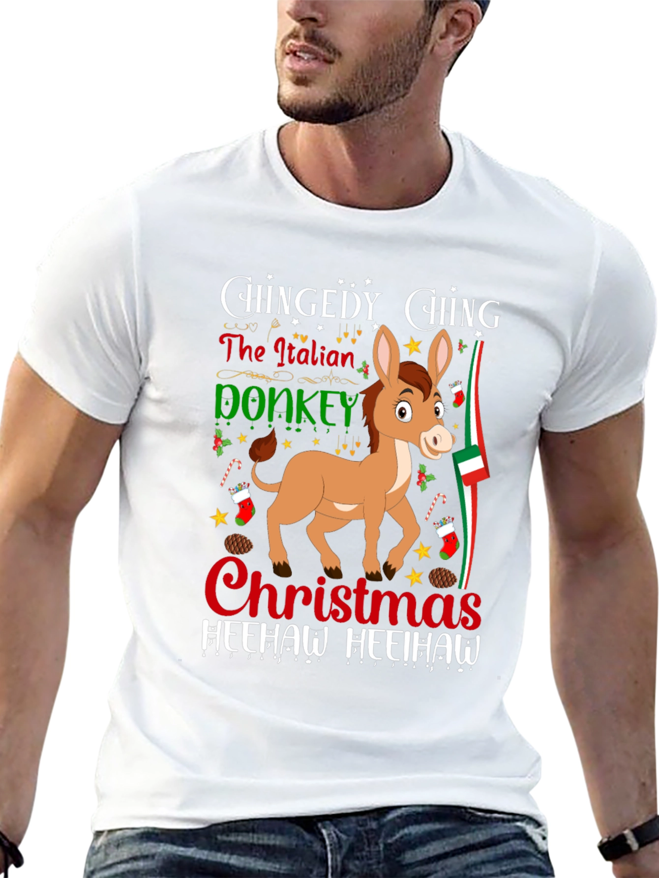 Italian Donkey Christmas T-Shirt: Heehaw Holiday Cheer