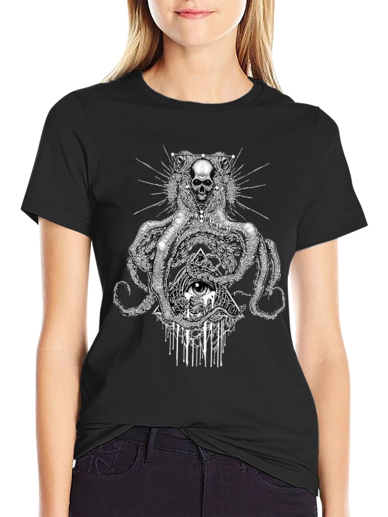 Skull Octopus Graphic Black T-Shirt
