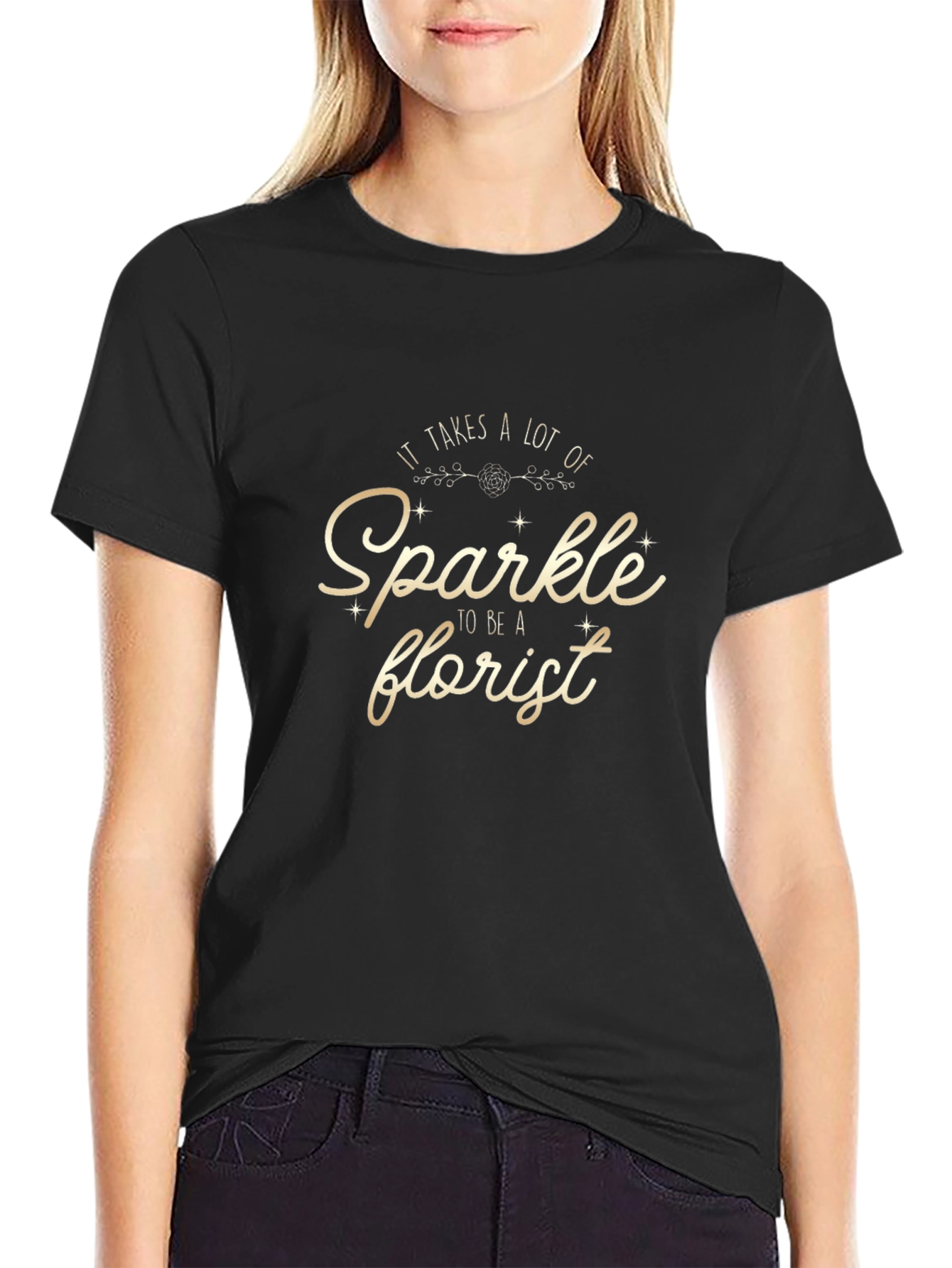 Sparkle Florist Graphic Tee - Black Cotton T-Shirt