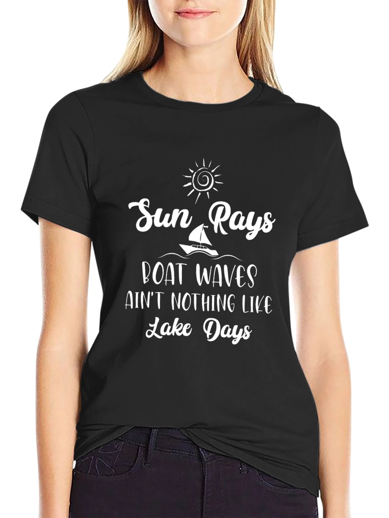 Sun Rays Boat Waves Lake Days Graphic T-Shirt