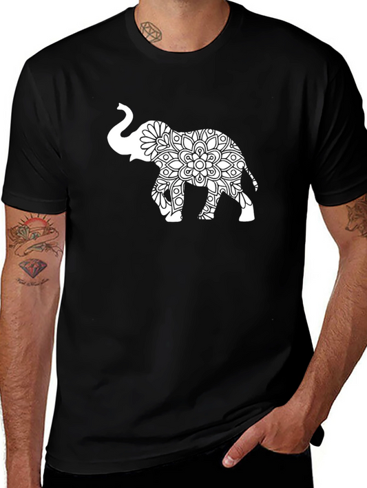 Elephant Mandala Graphic Tee - Stylish Mens Black T-Shirt