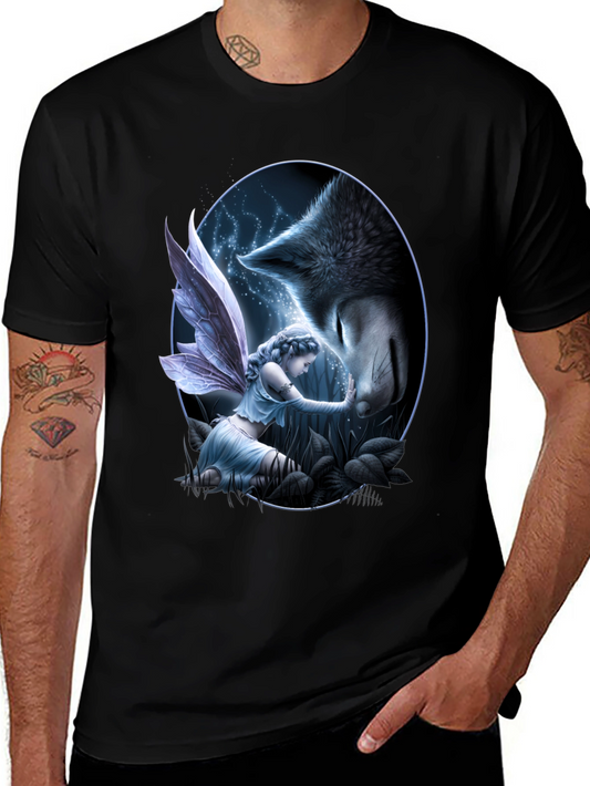 Fairy & Wolf Graphic Tee - Mystical Creature Design
