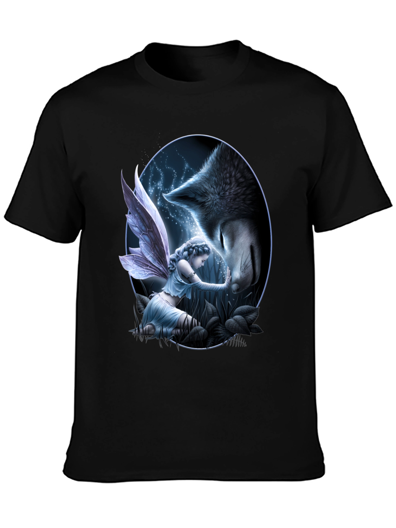 Fairy & Wolf Graphic Tee - Mystical Creature Design