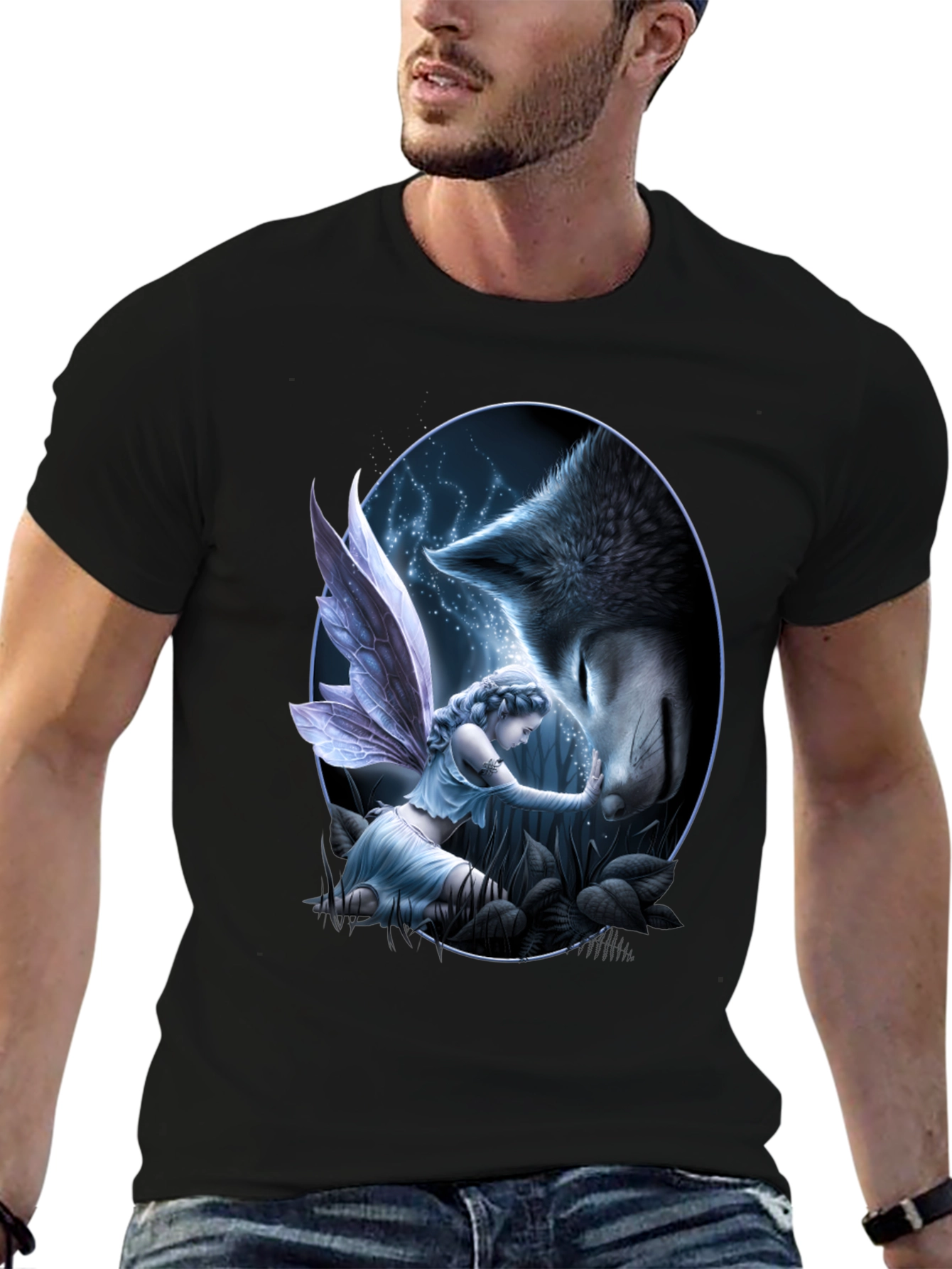 Fairy & Wolf Graphic Tee - Mystical Creature Design