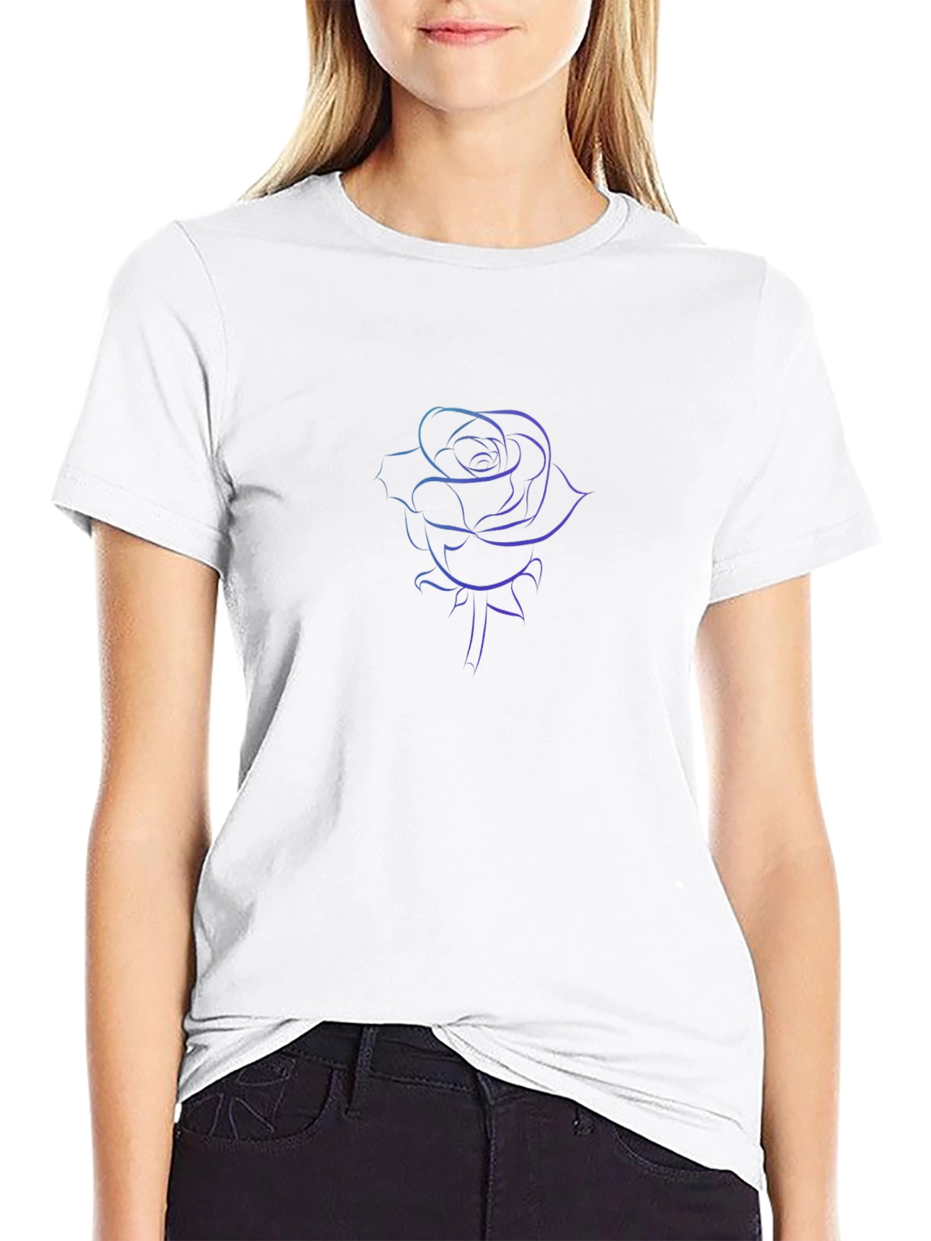 Line Art Rose Black T-Shirt