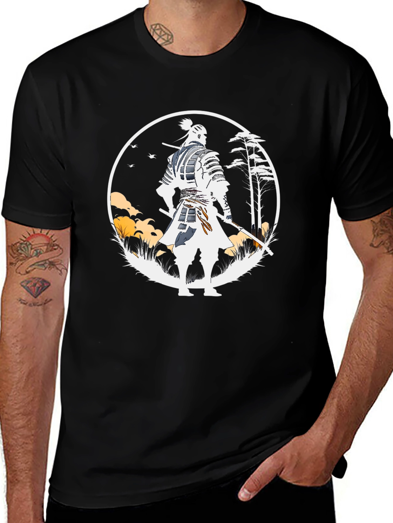 Samurai Graphic Print Black T-Shirt
