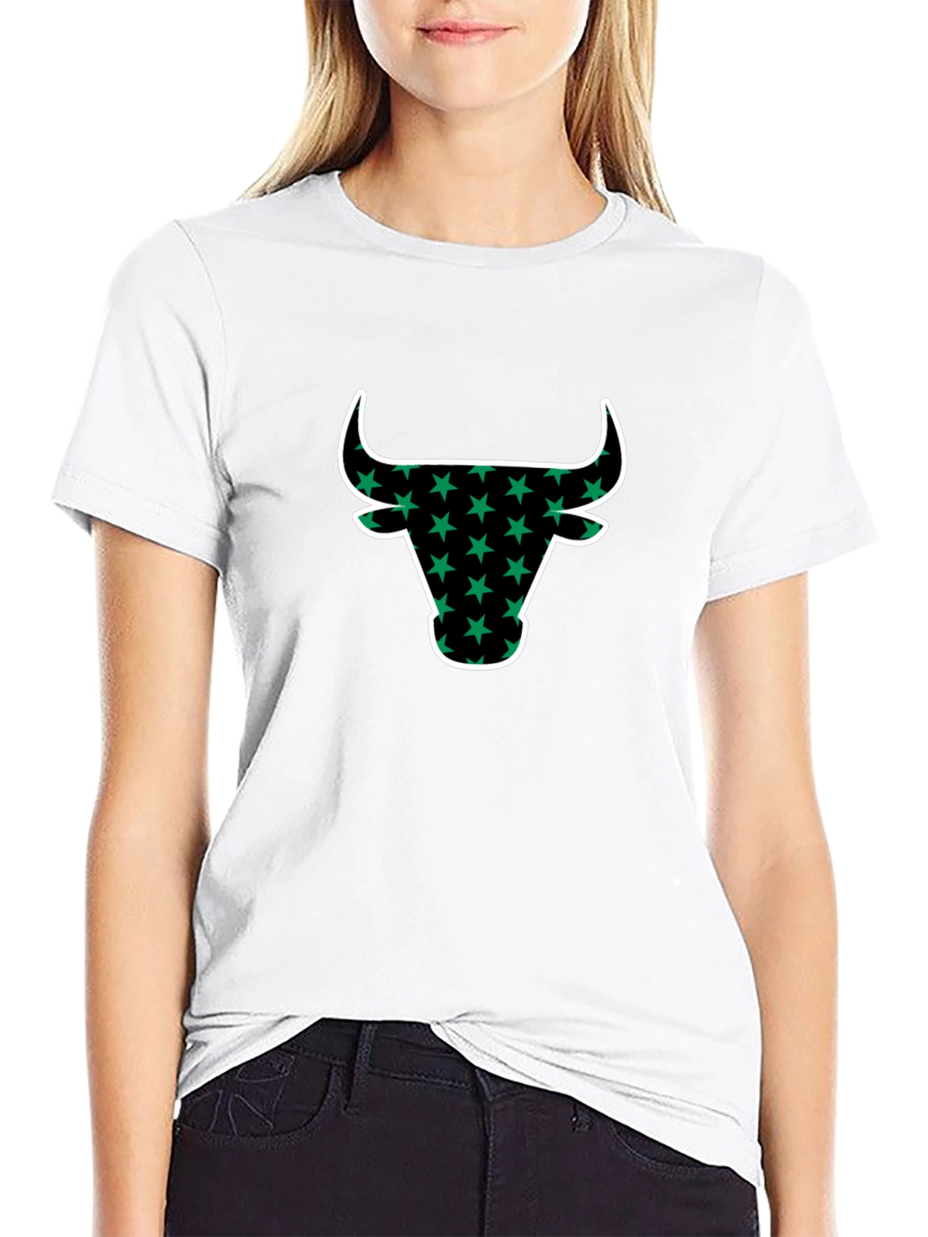 Black T-Shirt with Bull Head Star Design