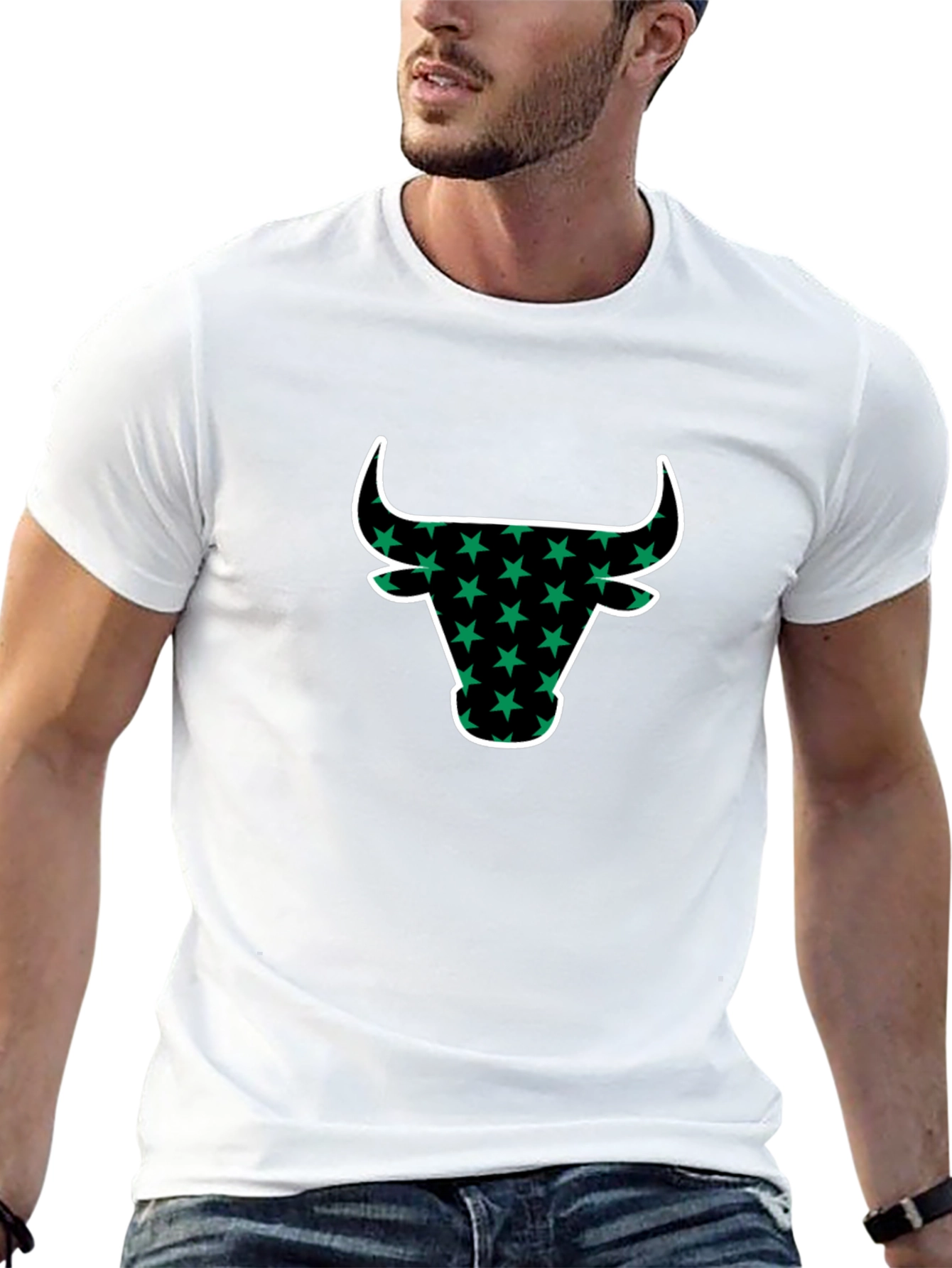 Black T-Shirt with Bull Head Star Design