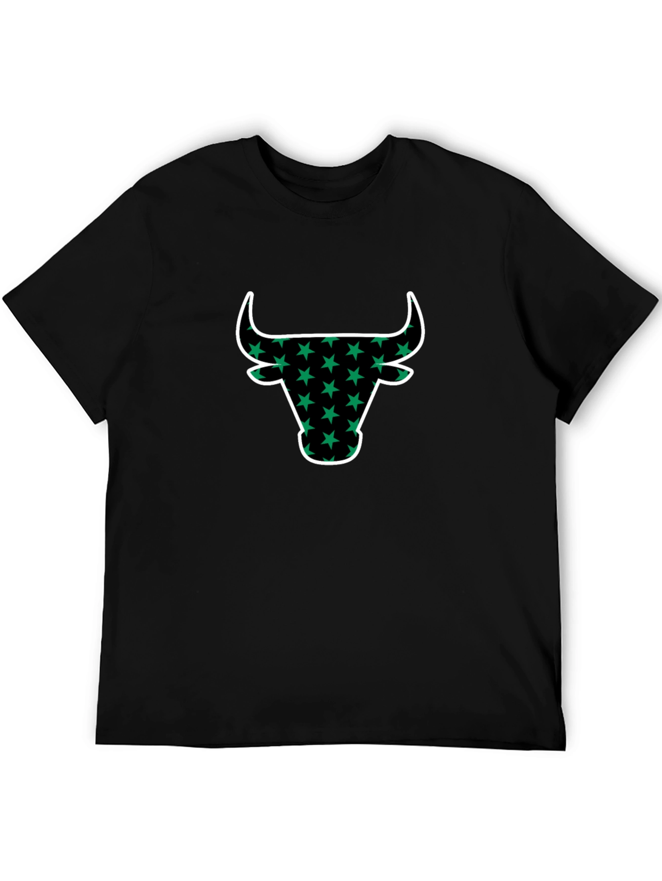 Black T-Shirt with Bull Head Star Design