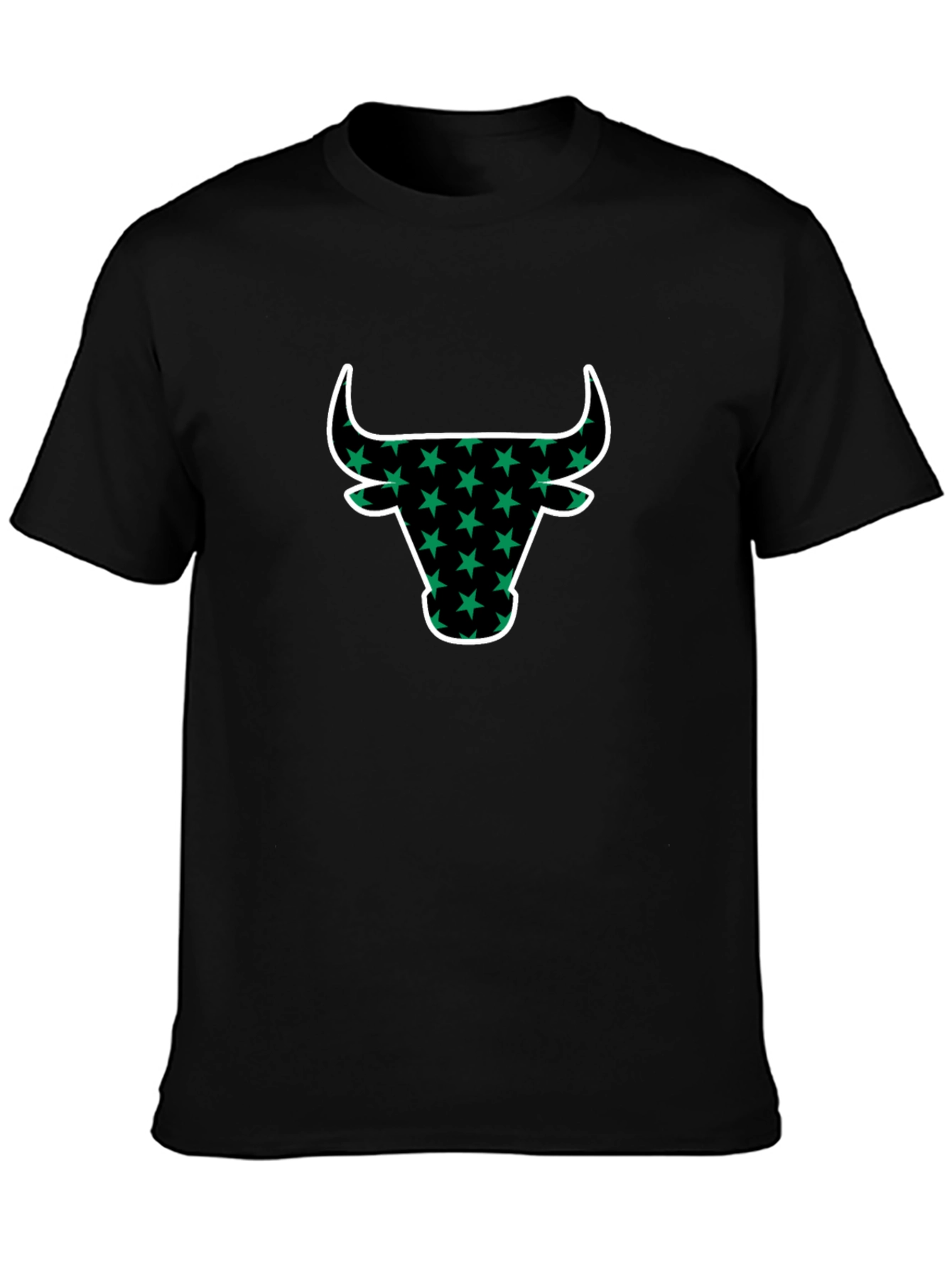 Black T-Shirt with Bull Head Star Design