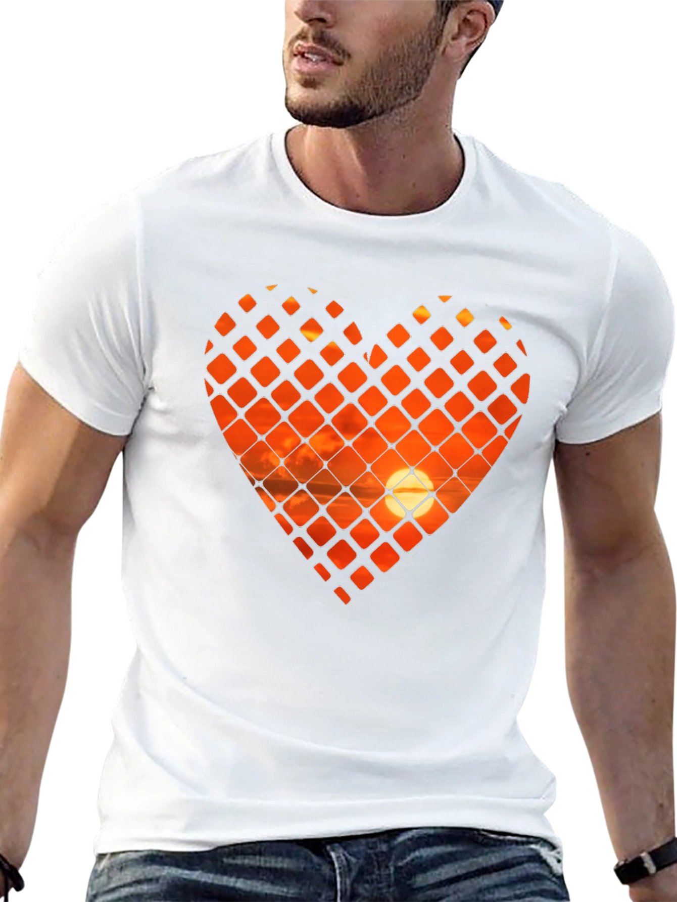Sunset Heart Graphic T-Shirt - Stylish Crew Neck Tee