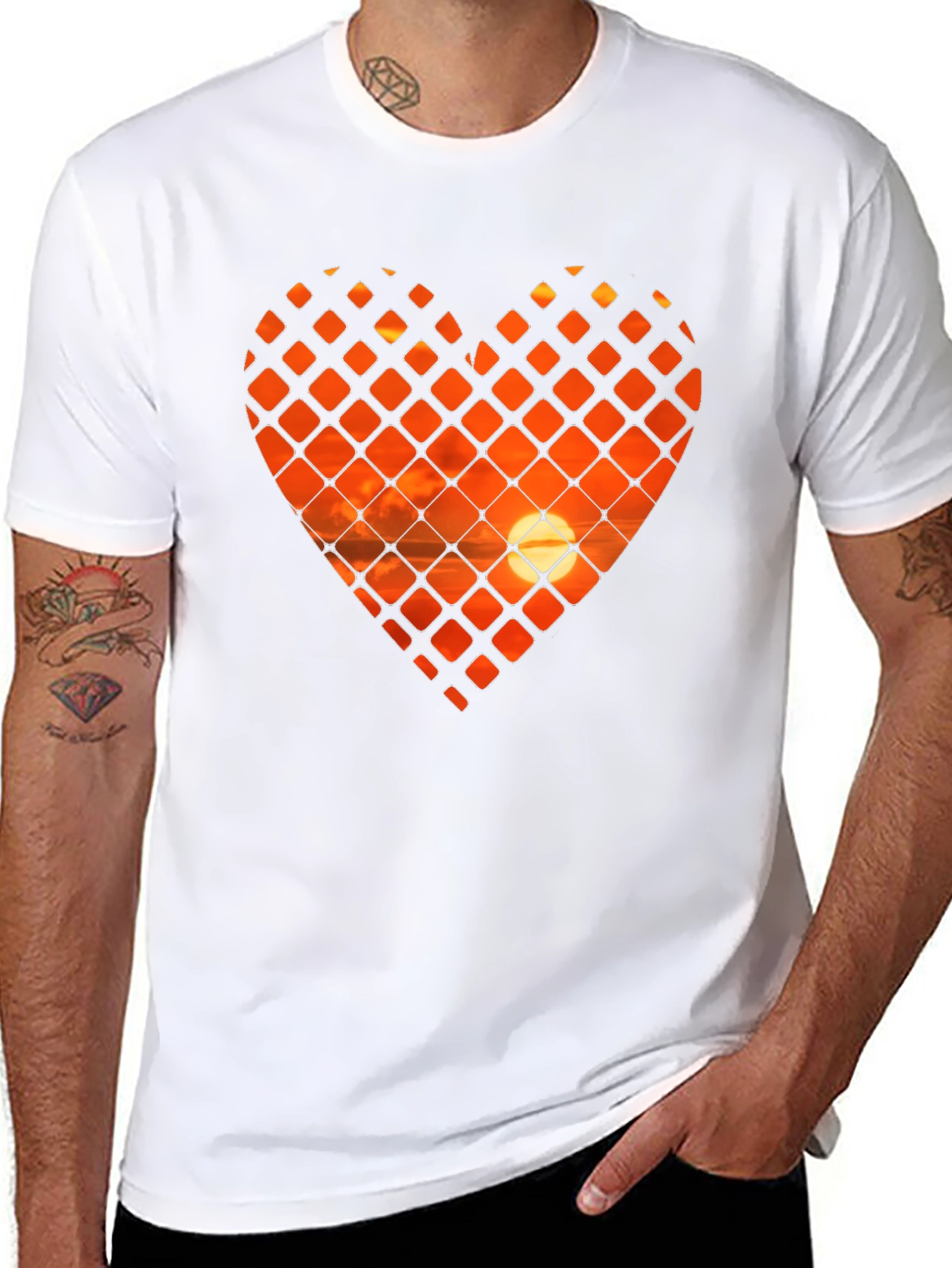 Sunset Heart Graphic T-Shirt - Stylish Crew Neck Tee