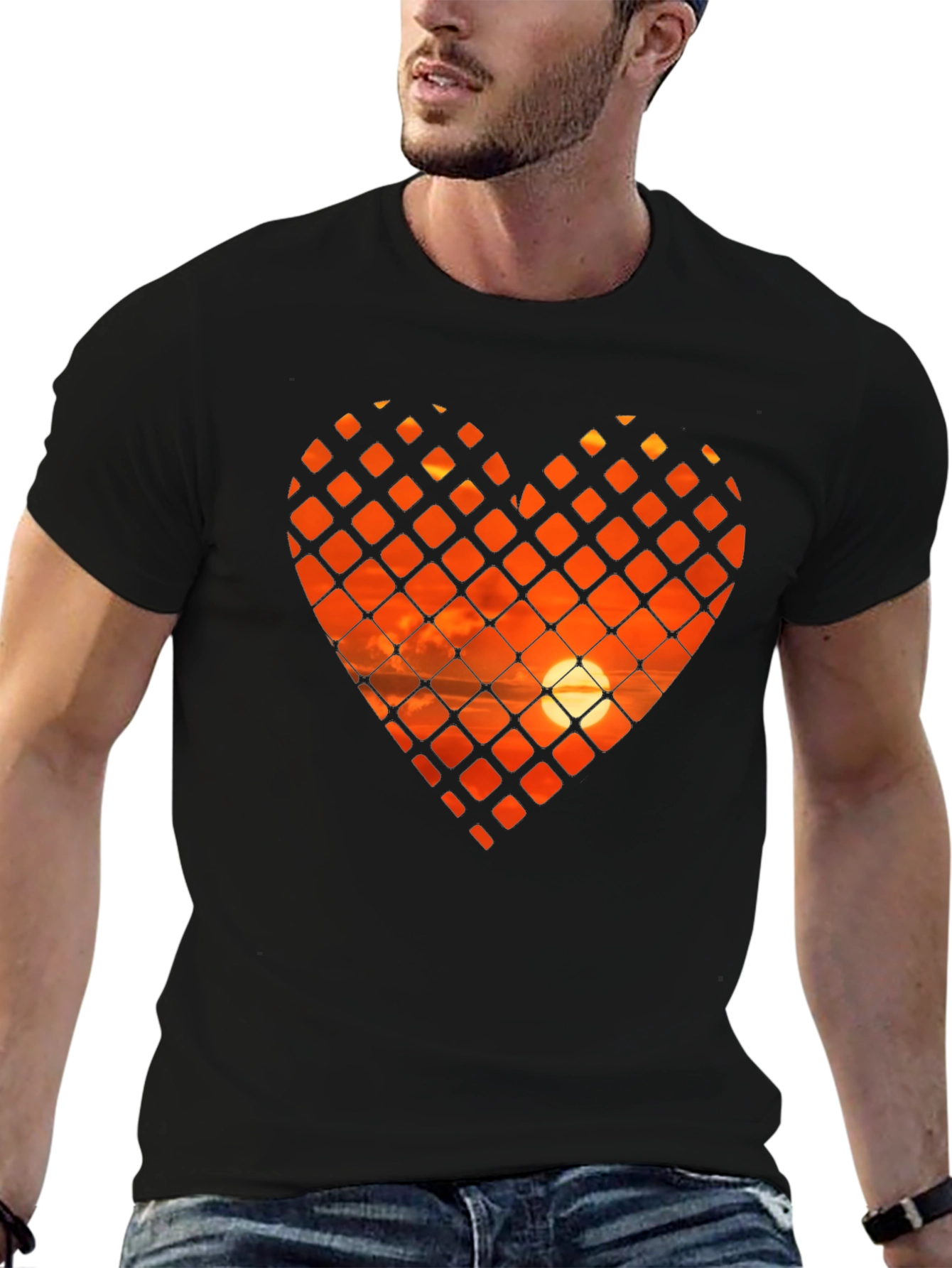 Sunset Heart Graphic T-Shirt - Stylish Crew Neck Tee