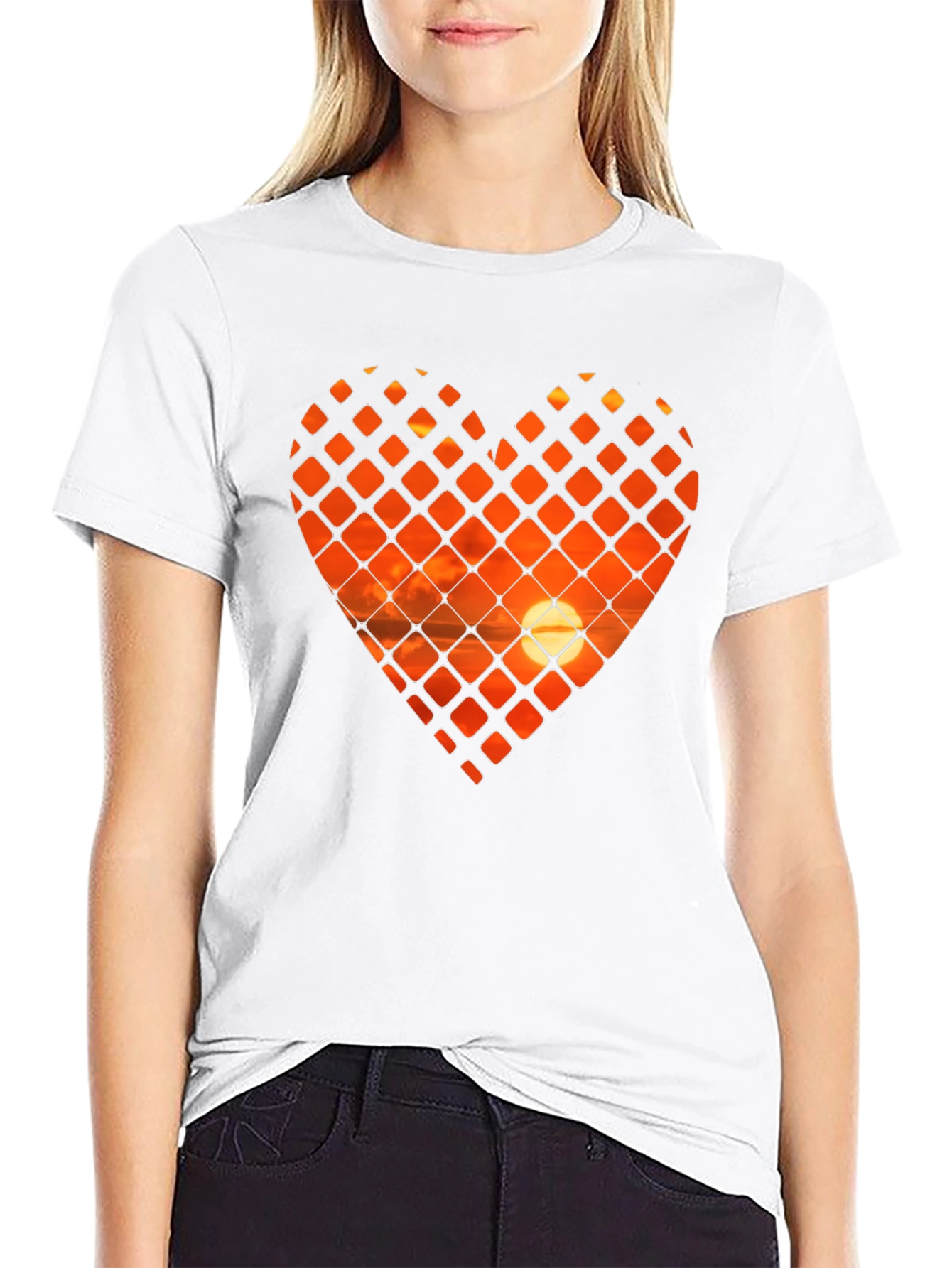 Sunset Heart Graphic T-Shirt - Stylish Crew Neck Tee