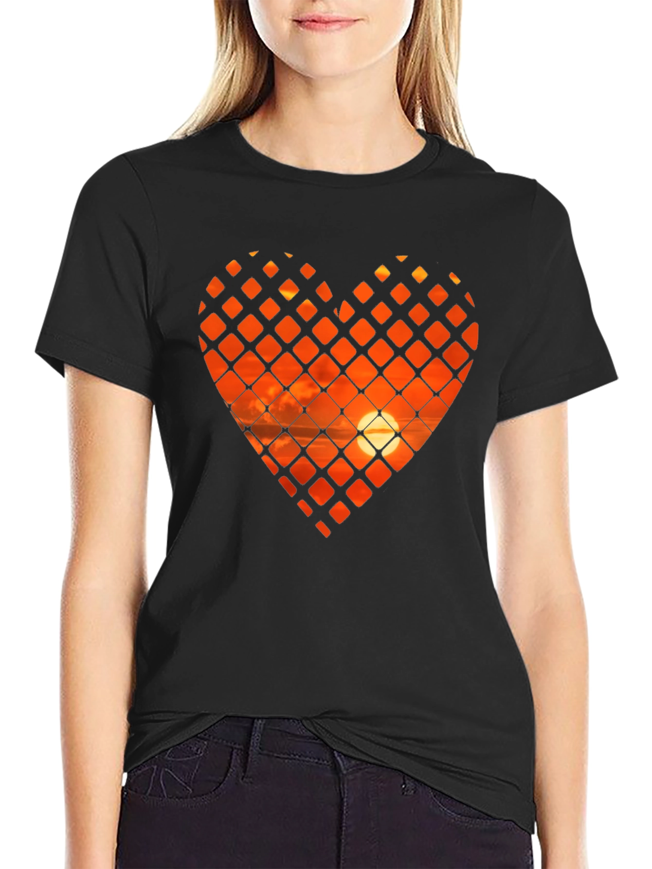 Sunset Heart Graphic T-Shirt - Stylish Crew Neck Tee