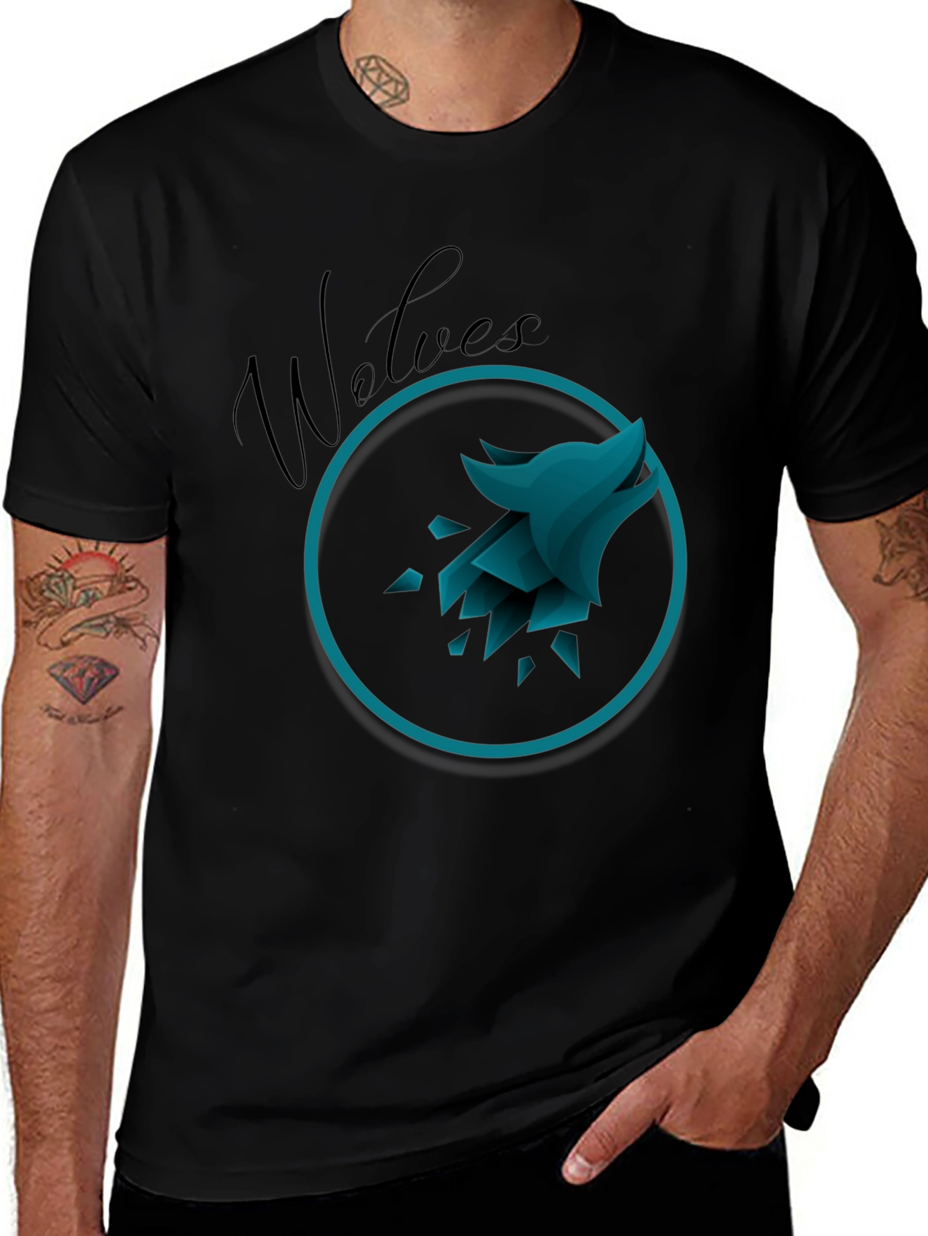 Mens Black Wolves Graphic T-Shirt