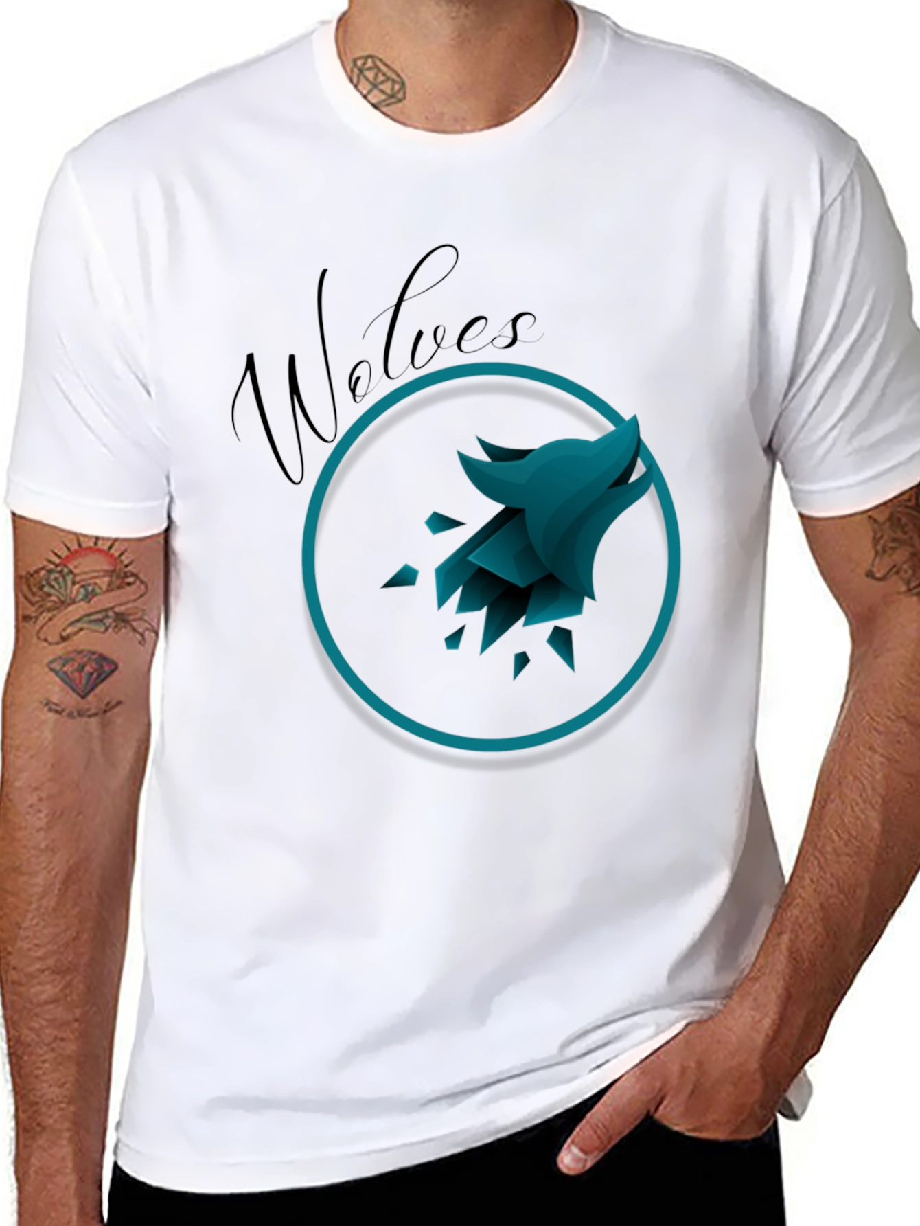 Mens Black Wolves Graphic T-Shirt