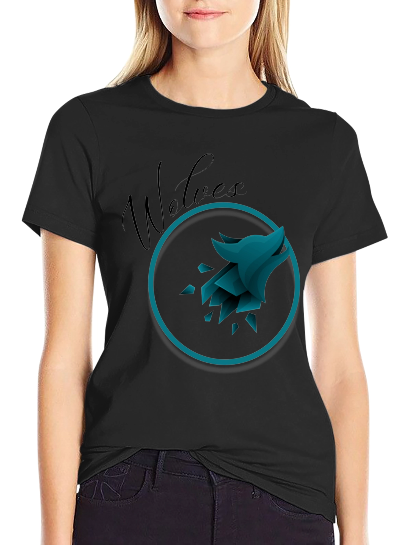 Mens Black Wolves Graphic T-Shirt