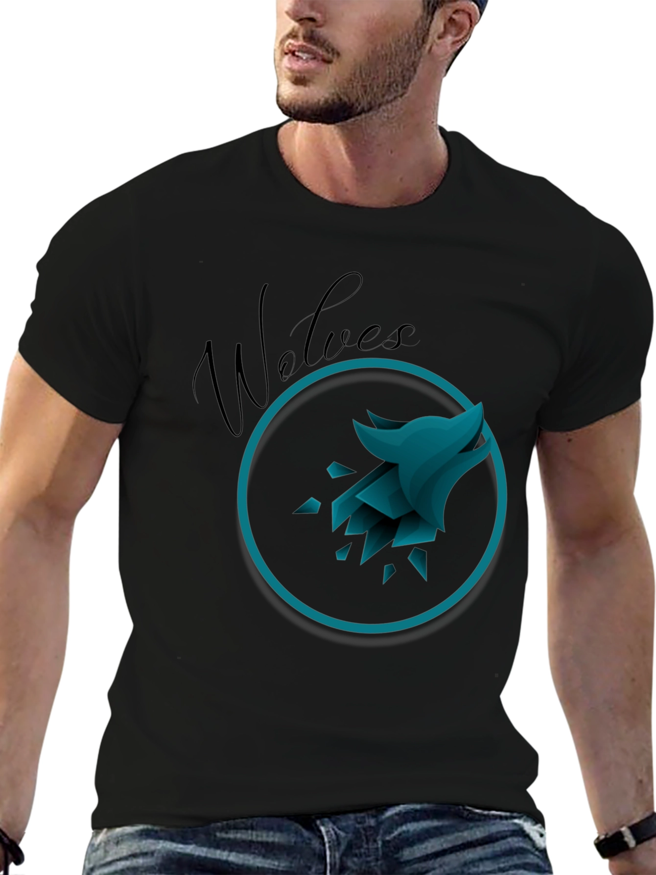 Mens Black Wolves Graphic T-Shirt