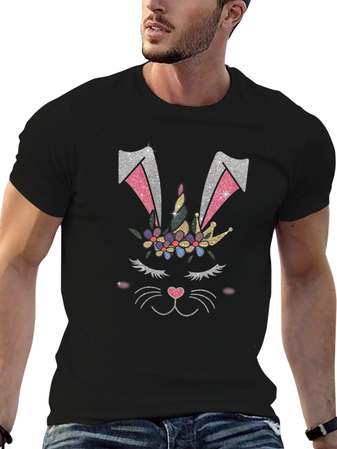 Bunny Unicorn Graphic Tee - Black