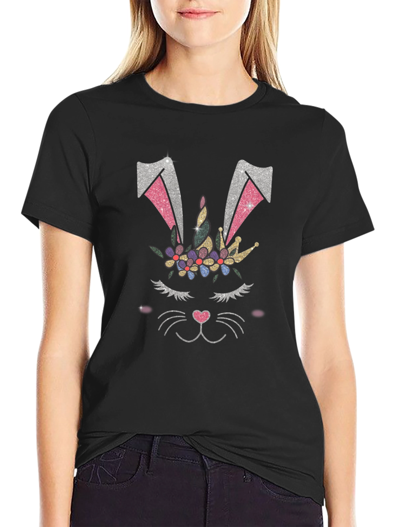 Bunny Unicorn Graphic Tee - Black