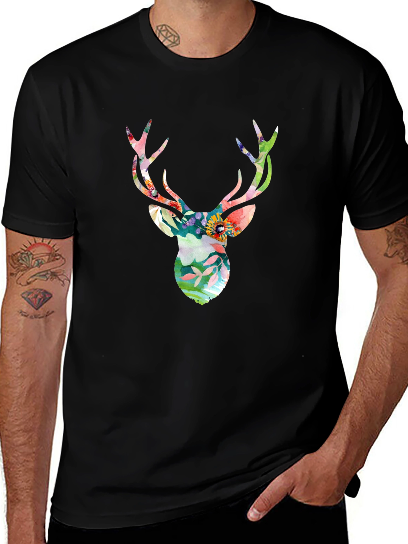 Floral Deer Head Graphic Tee
