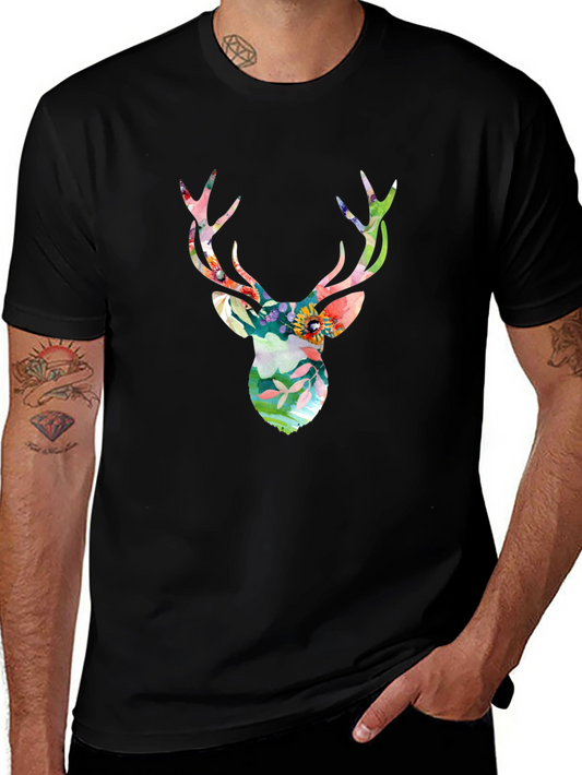 Floral Deer Head Graphic Tee