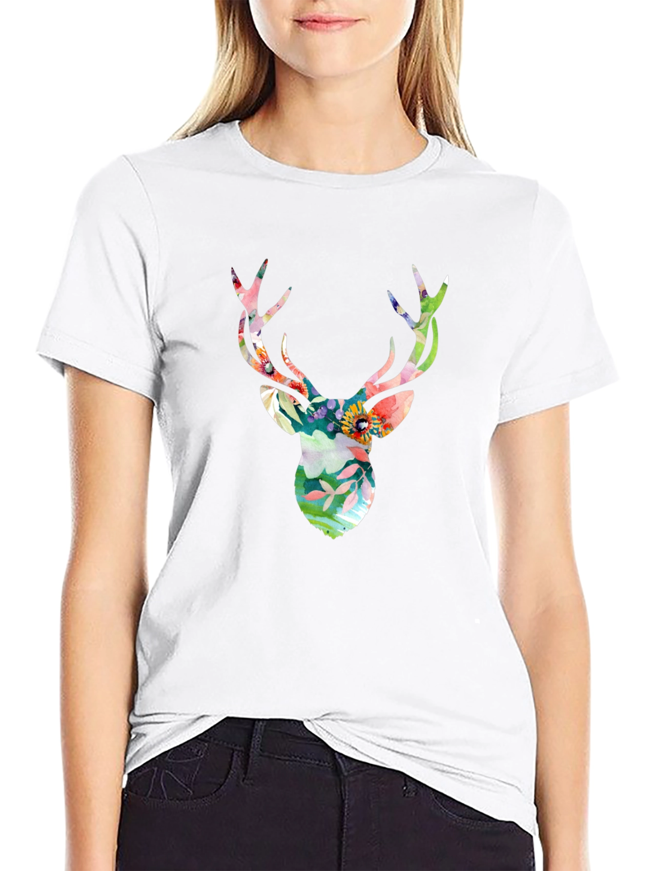 Floral Deer Head Graphic Tee