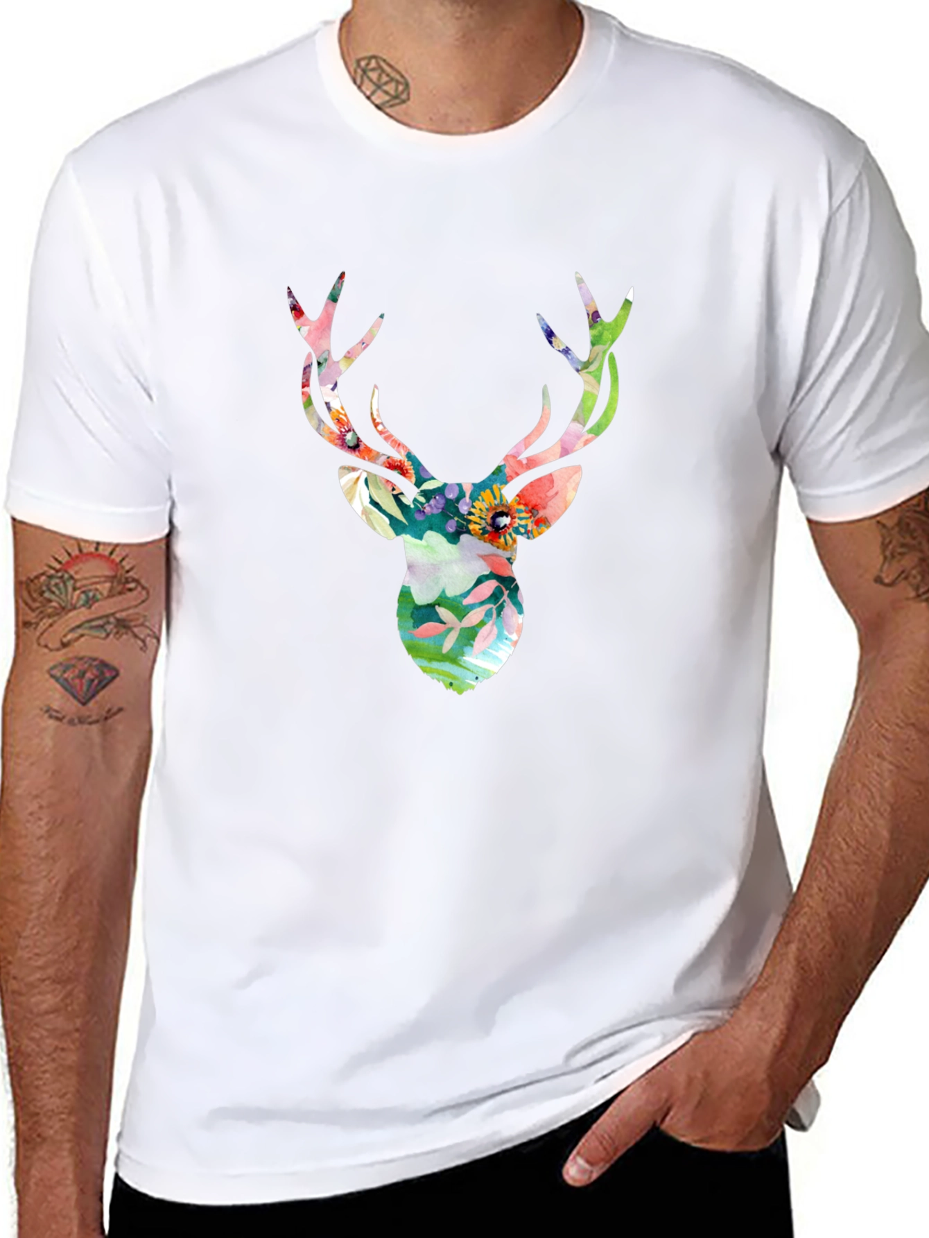 Floral Deer Head Graphic Tee