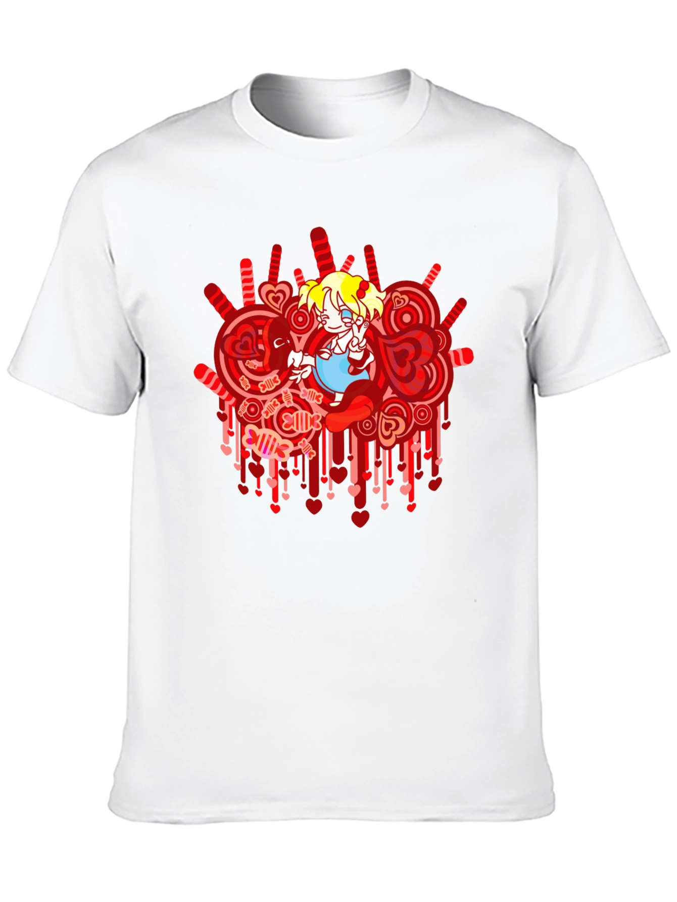 Anime Girl Heart Lollipop Black Graphic Tee
