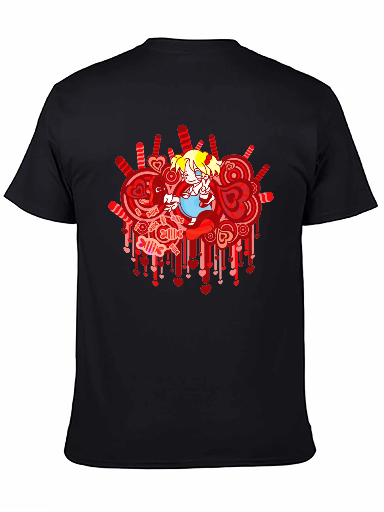 Anime Girl Heart Lollipop Black Graphic Tee