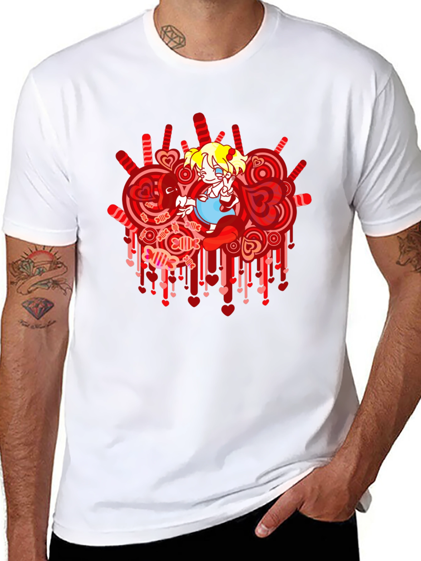 Anime Girl Heart Lollipop Black Graphic Tee